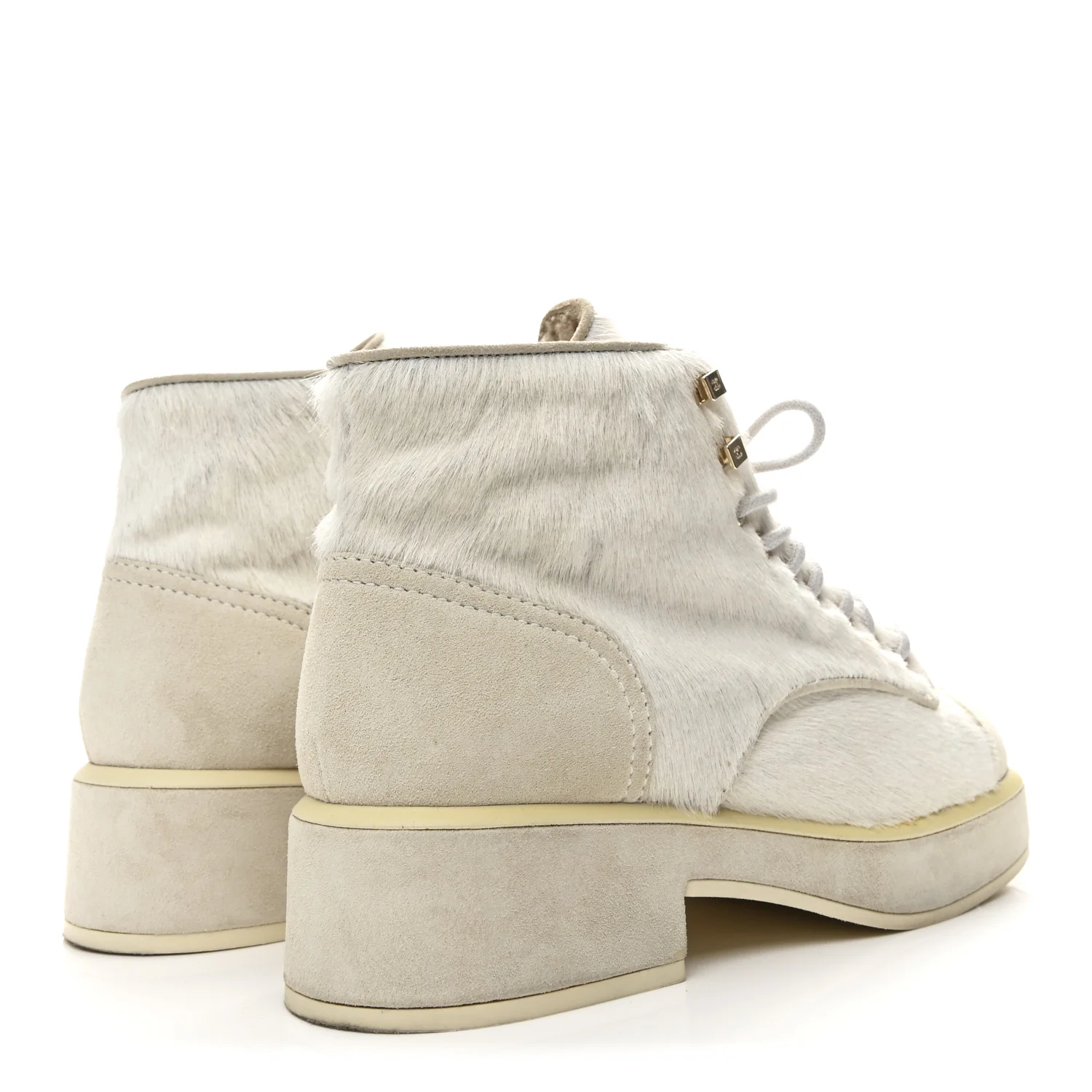 Suede Pony Hair Shearling Lace Up Combat Boots 37.5 White Black - Image 5