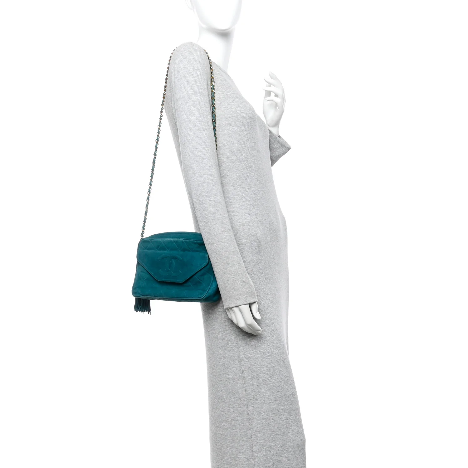 Suede Quilted CC Tassel Camera Bag Blue - Image 2