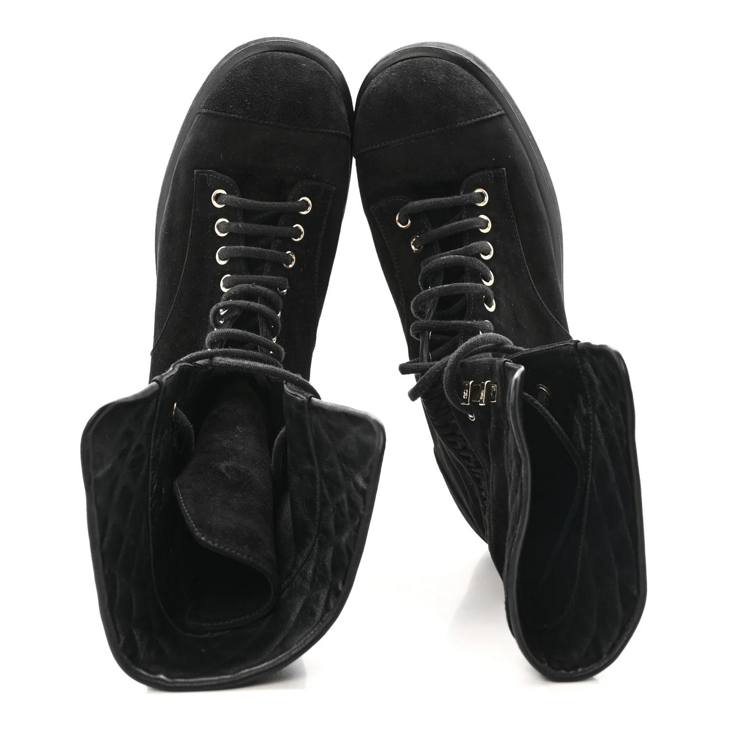 Suede Quilted Lace Up Combat Boots 38.5 Black - Image 2