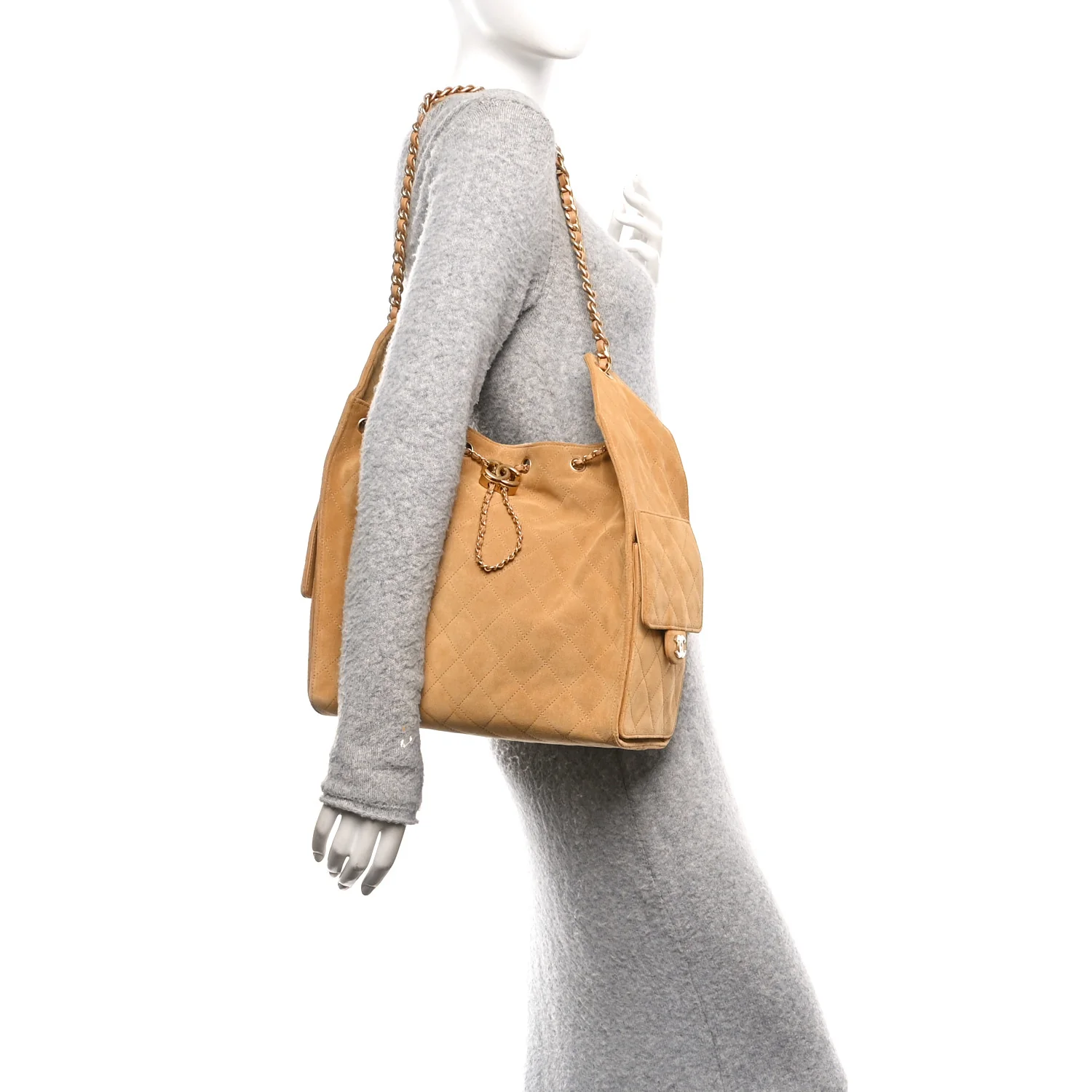 Suede Quilted Medium Chanel 25 Handbag Beige - Image 3