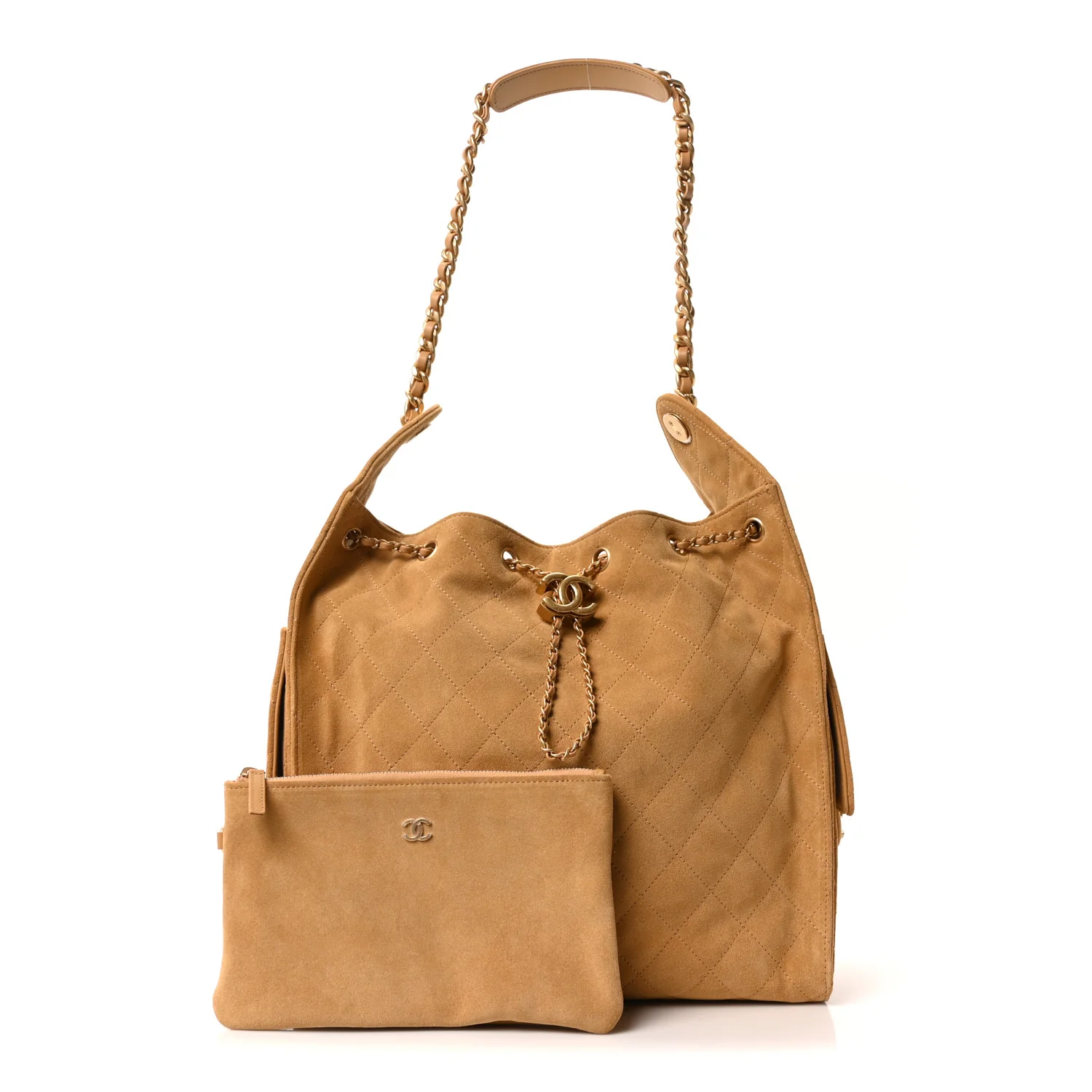 Suede Quilted Medium Chanel 25 Handbag Beige - Image 4