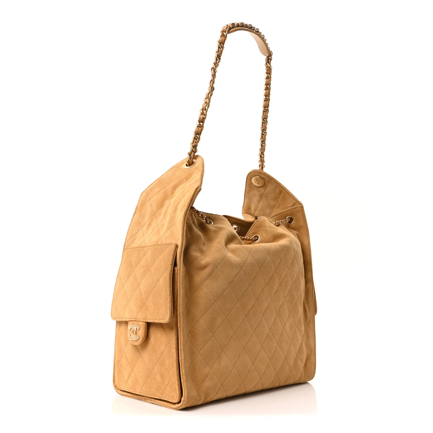 Suede Quilted Medium Chanel 25 Handbag Beige - Image 7