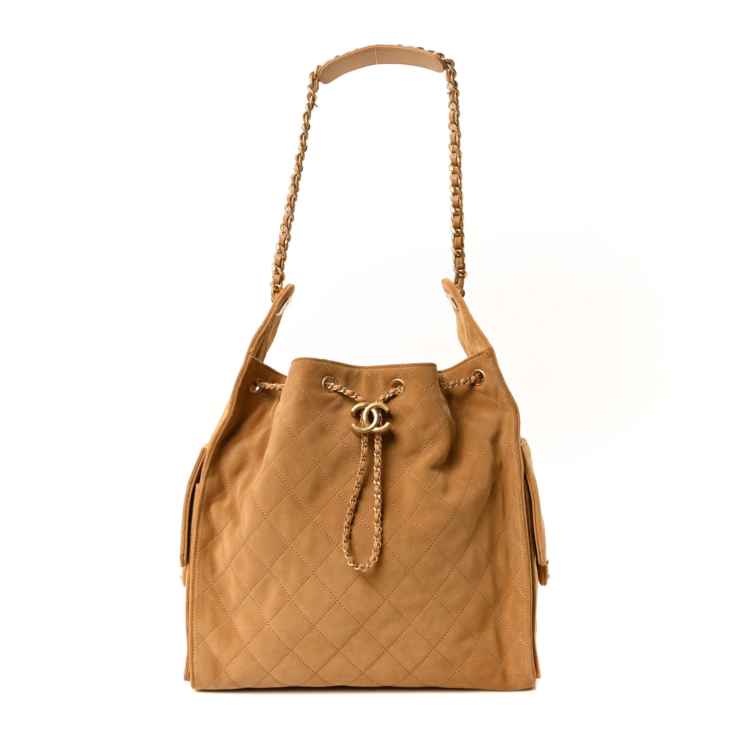 Suede Quilted Medium Chanel 25 Handbag Beige