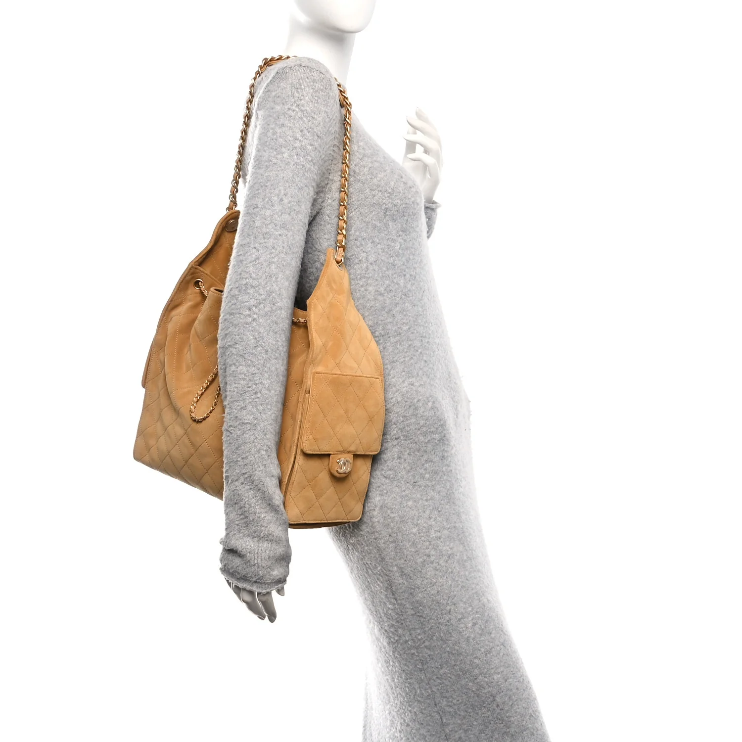 Suede Quilted Medium Chanel 25 Handbag Beige - Image 2