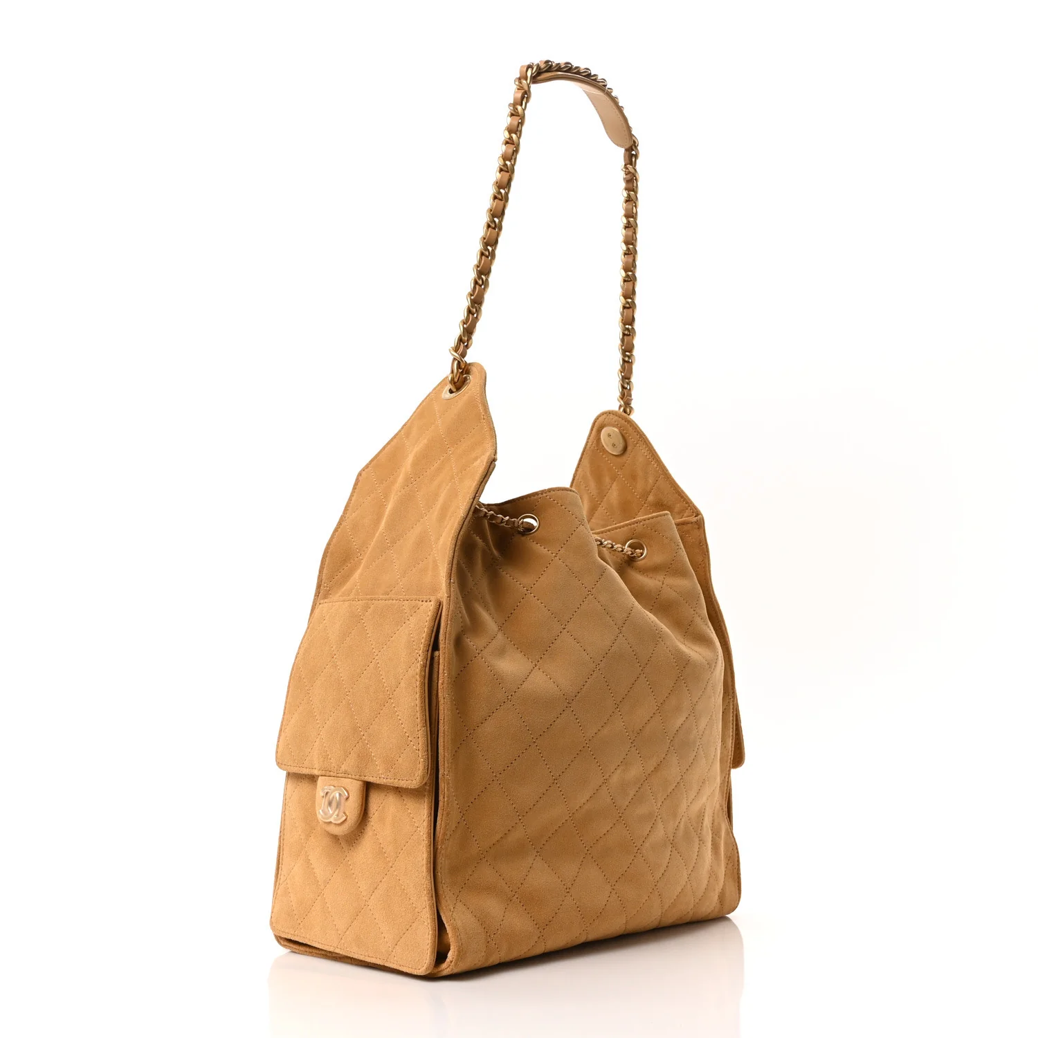 Suede Quilted Medium Chanel 25 Handbag Beige - Image 4