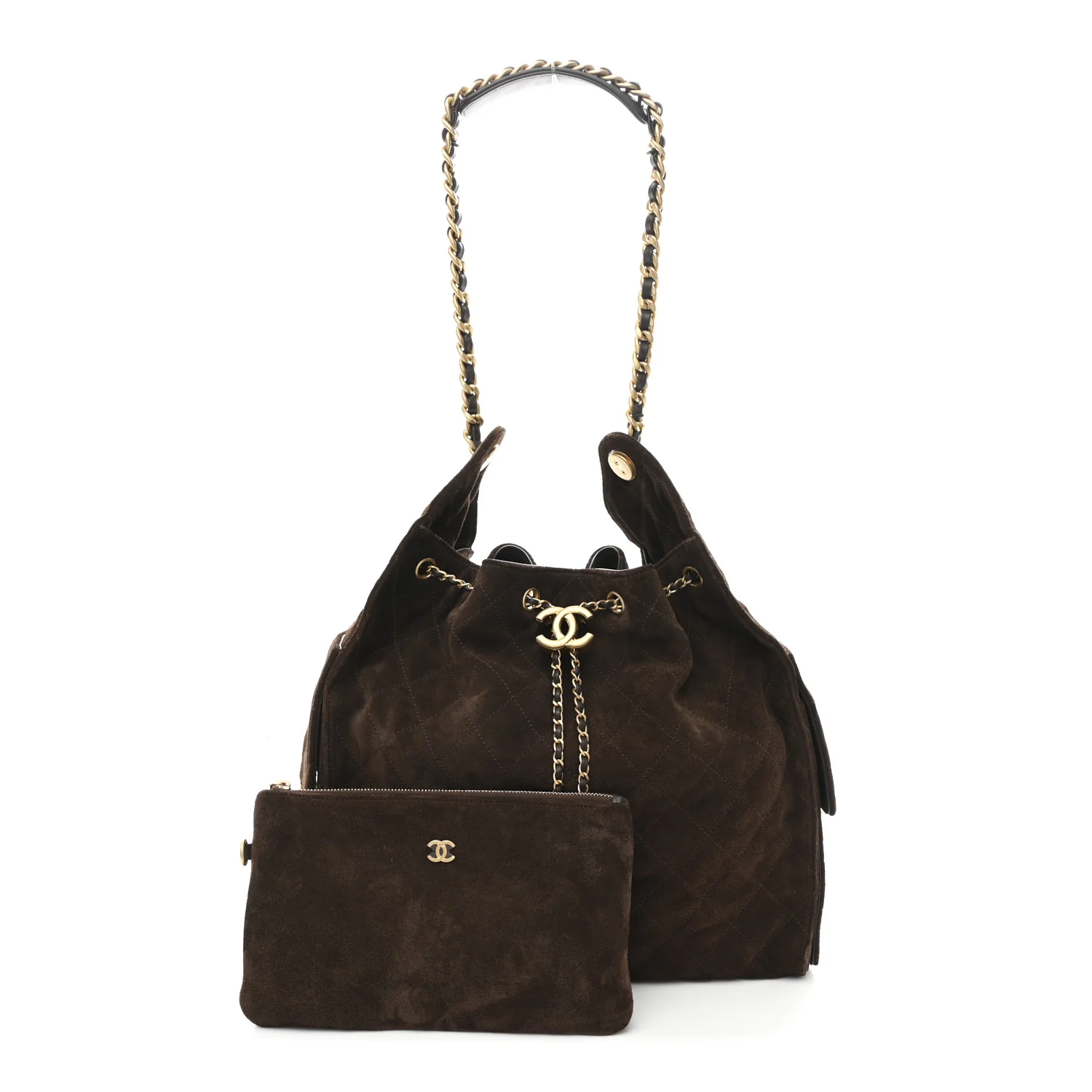 Suede Quilted Medium Chanel 25 Handbag Dark Brown - Image 3