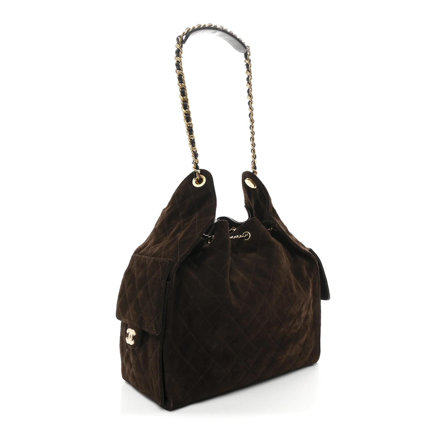 Suede Quilted Medium Chanel 25 Handbag Dark Brown - Image 4