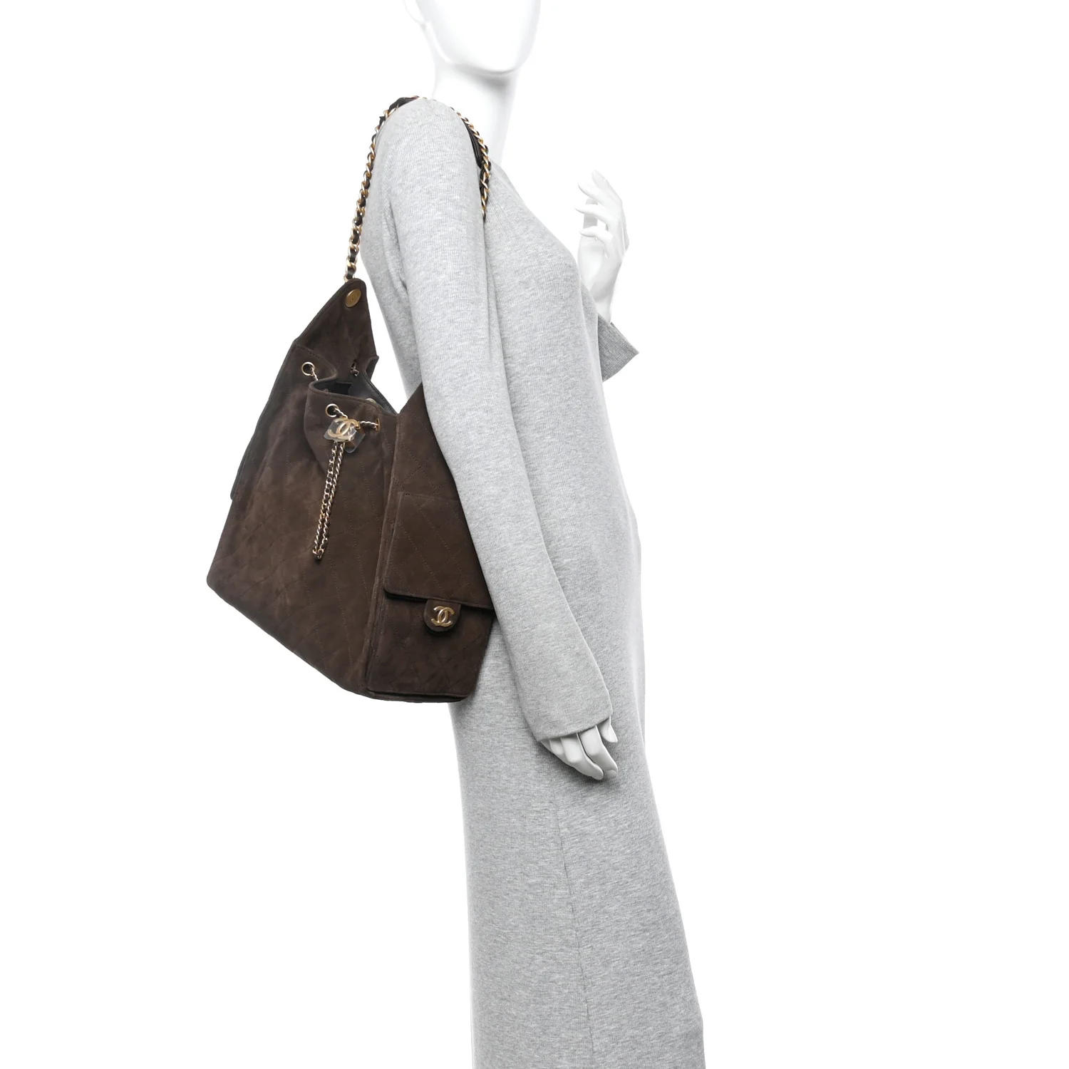 Suede Quilted Medium Chanel 25 Handbag Dark Brown - Image 2