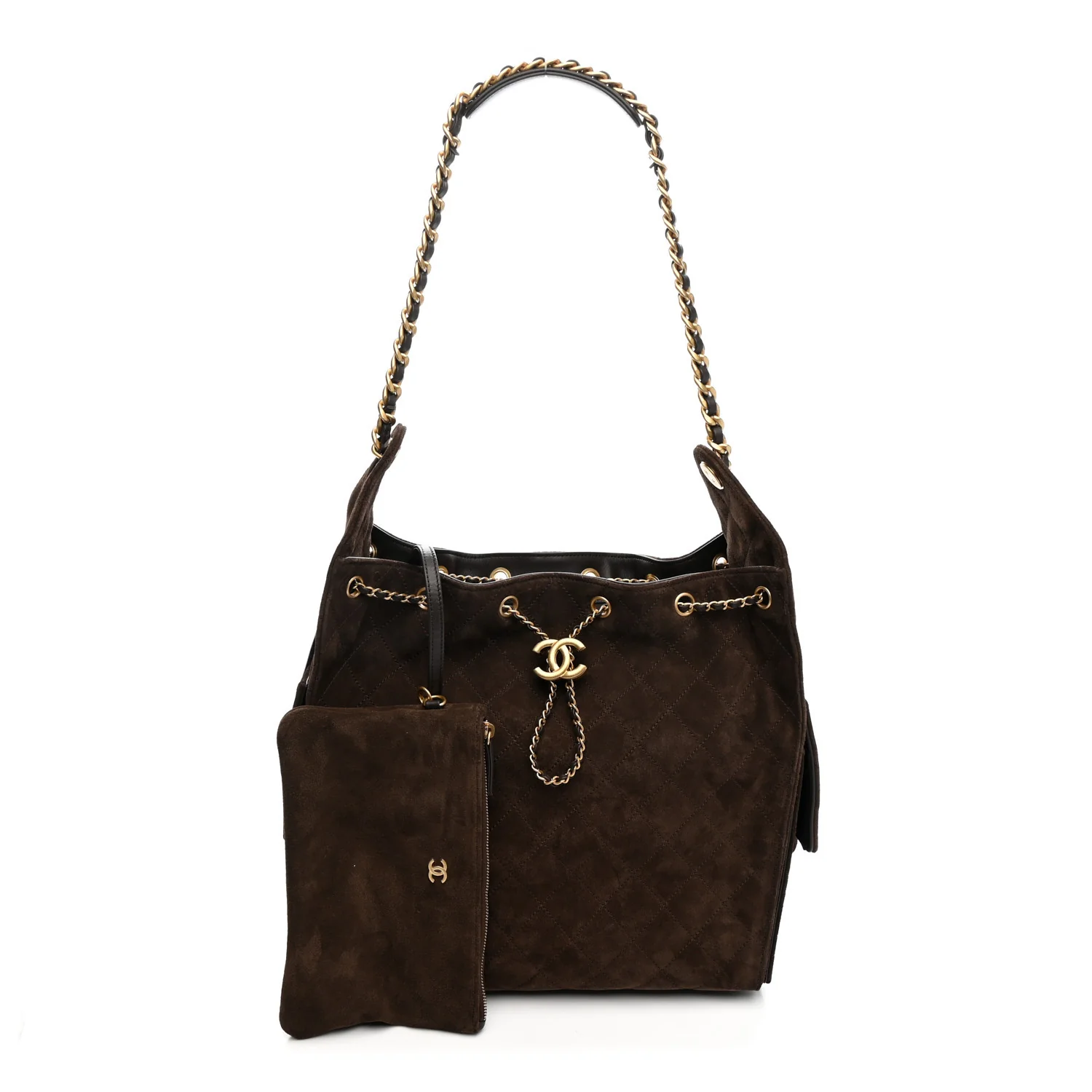 Suede Quilted Medium Chanel 25 Handbag Dark Brown - Image 3