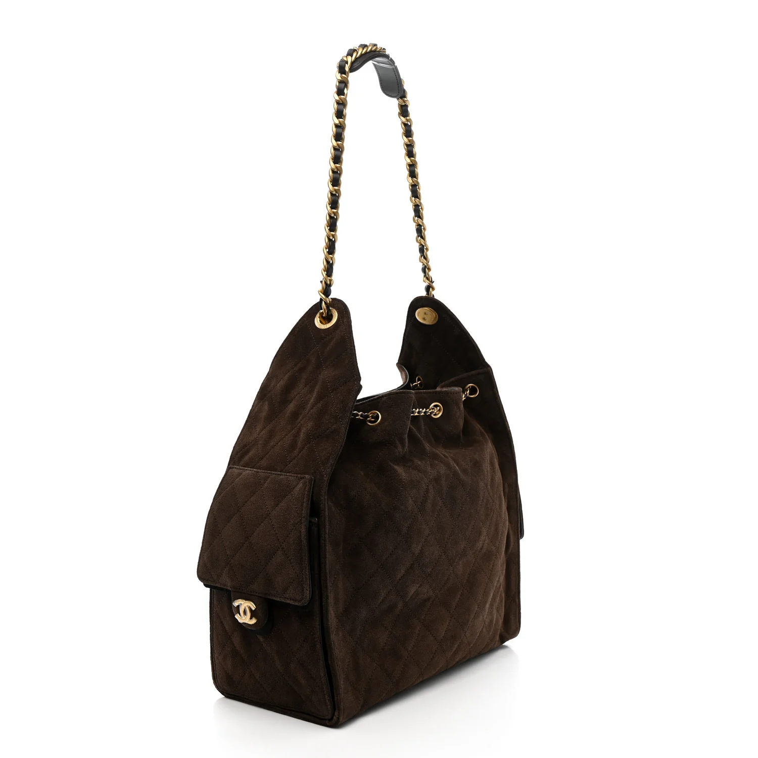 Suede Quilted Medium Chanel 25 Handbag Dark Brown - Image 4