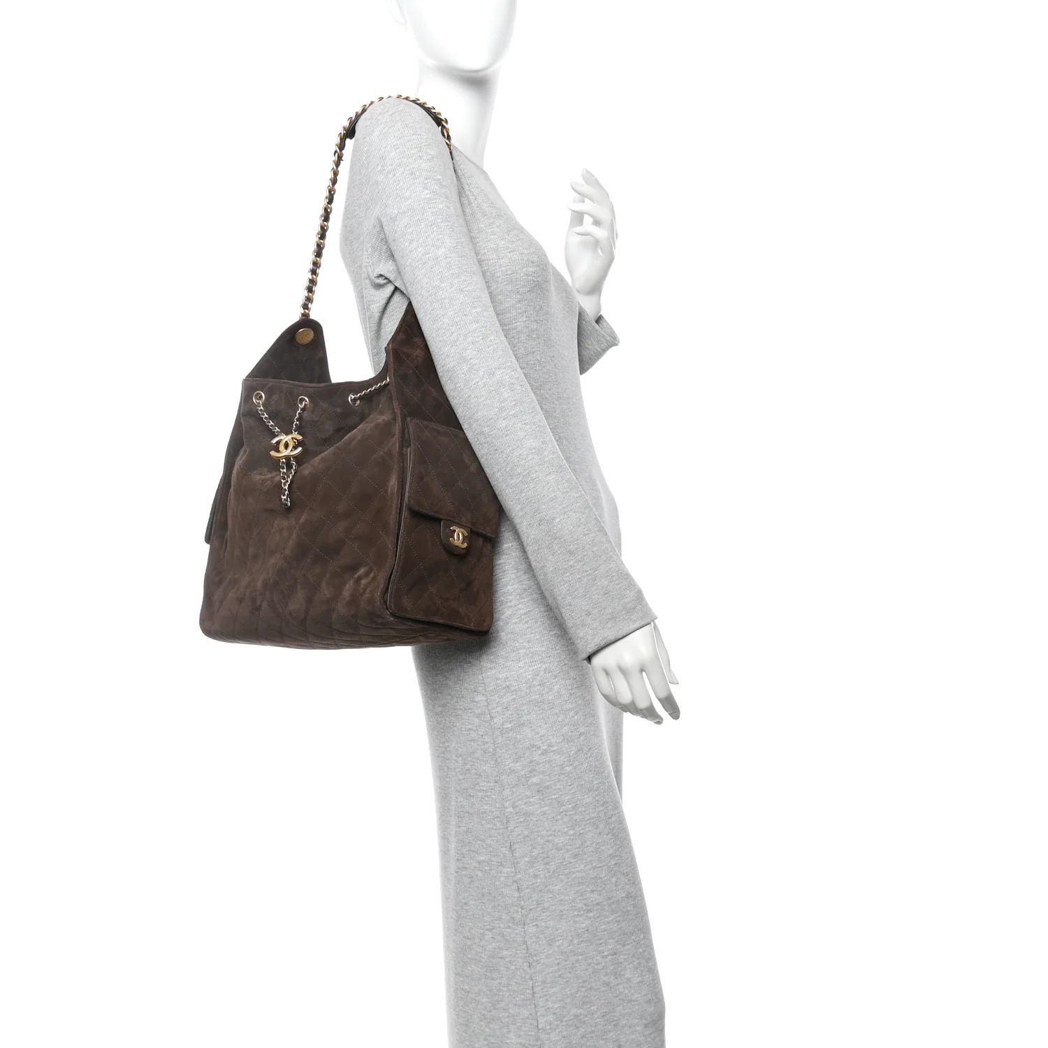 Suede Quilted Medium Chanel 25 Handbag Dark Brown - Image 2