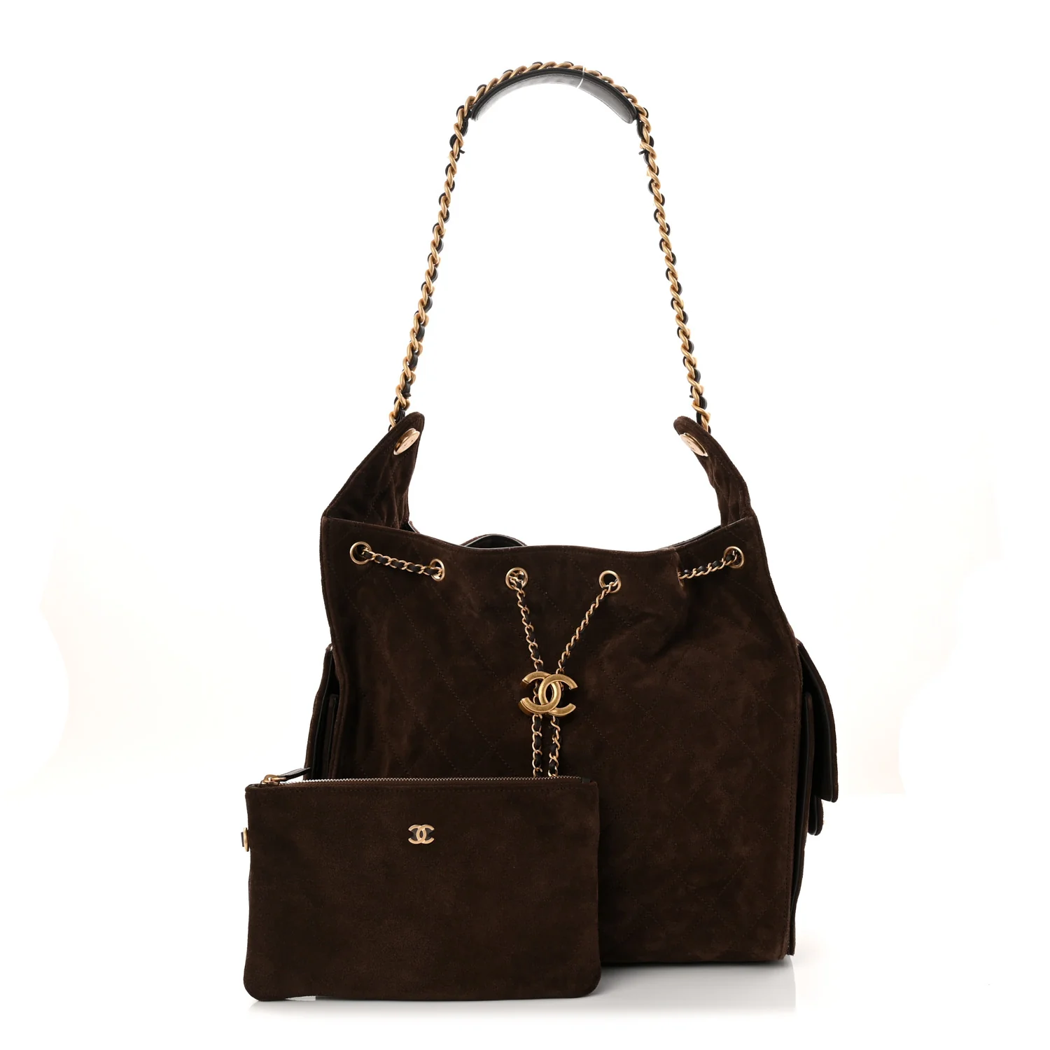 Suede Quilted Medium Chanel 25 Handbag Dark Brown - Image 3