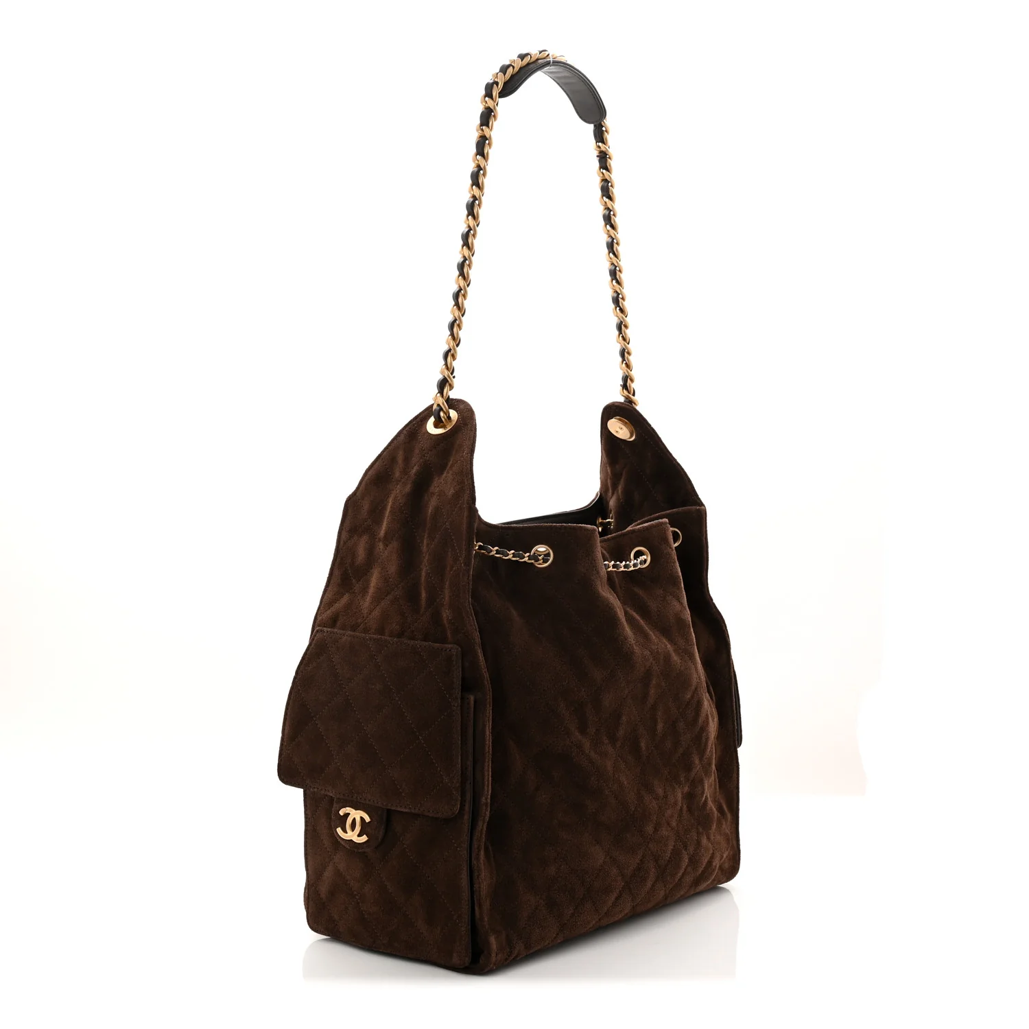 Suede Quilted Medium Chanel 25 Handbag Dark Brown - Image 4