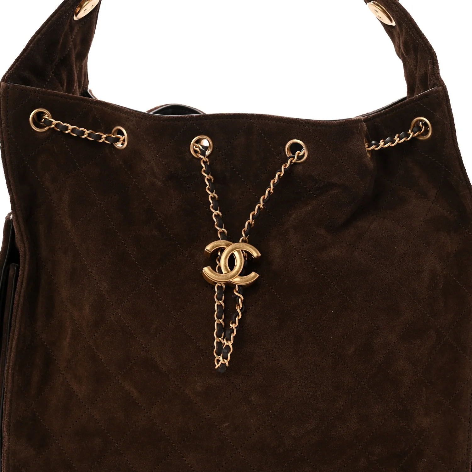 Suede Quilted Medium Chanel 25 Handbag Dark Brown - Image 9