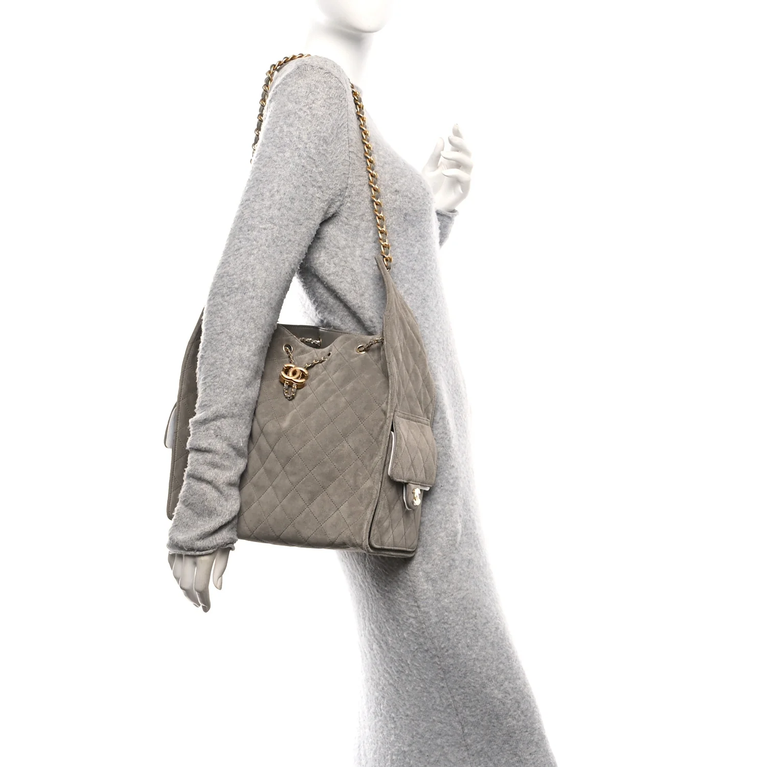 Suede Quilted Medium Chanel 25 Handbag Dark Grey - Image 2