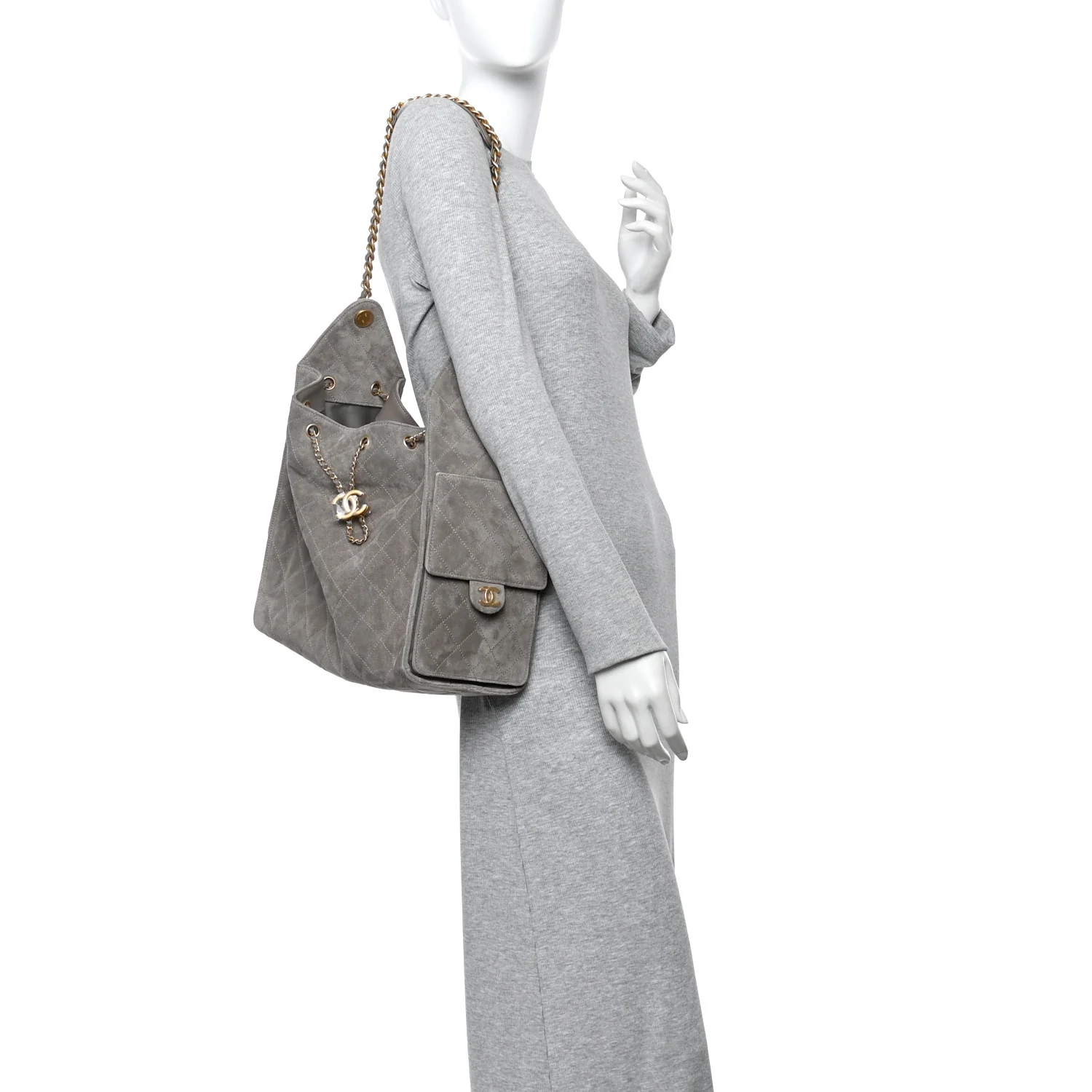 Suede Quilted Medium Chanel 25 Handbag Grey - Image 2