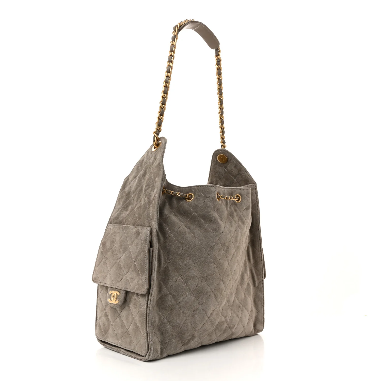 Suede Quilted Medium Chanel 25 Handbag Grey - Image 4
