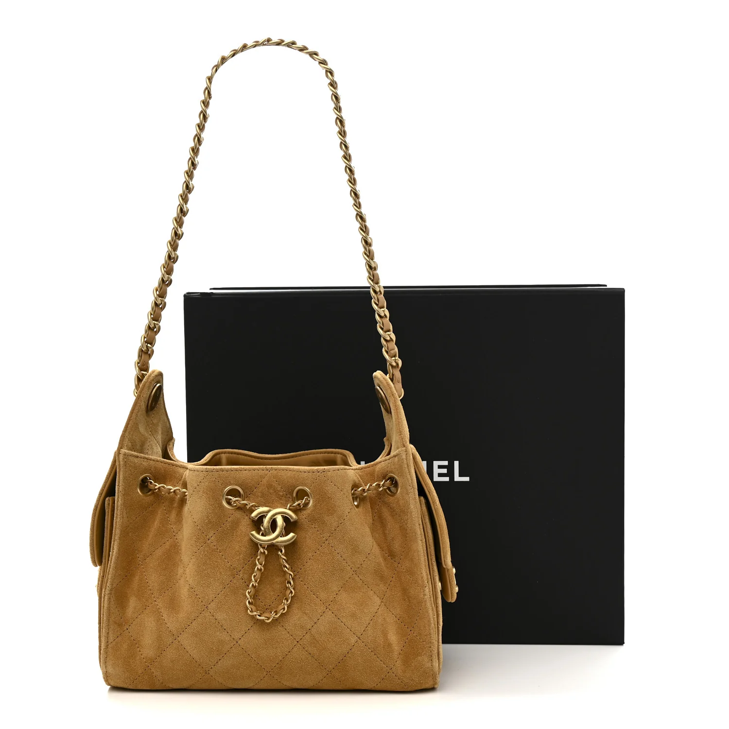 Suede Quilted Mini Chanel 25 Handbag Beige - Image 12