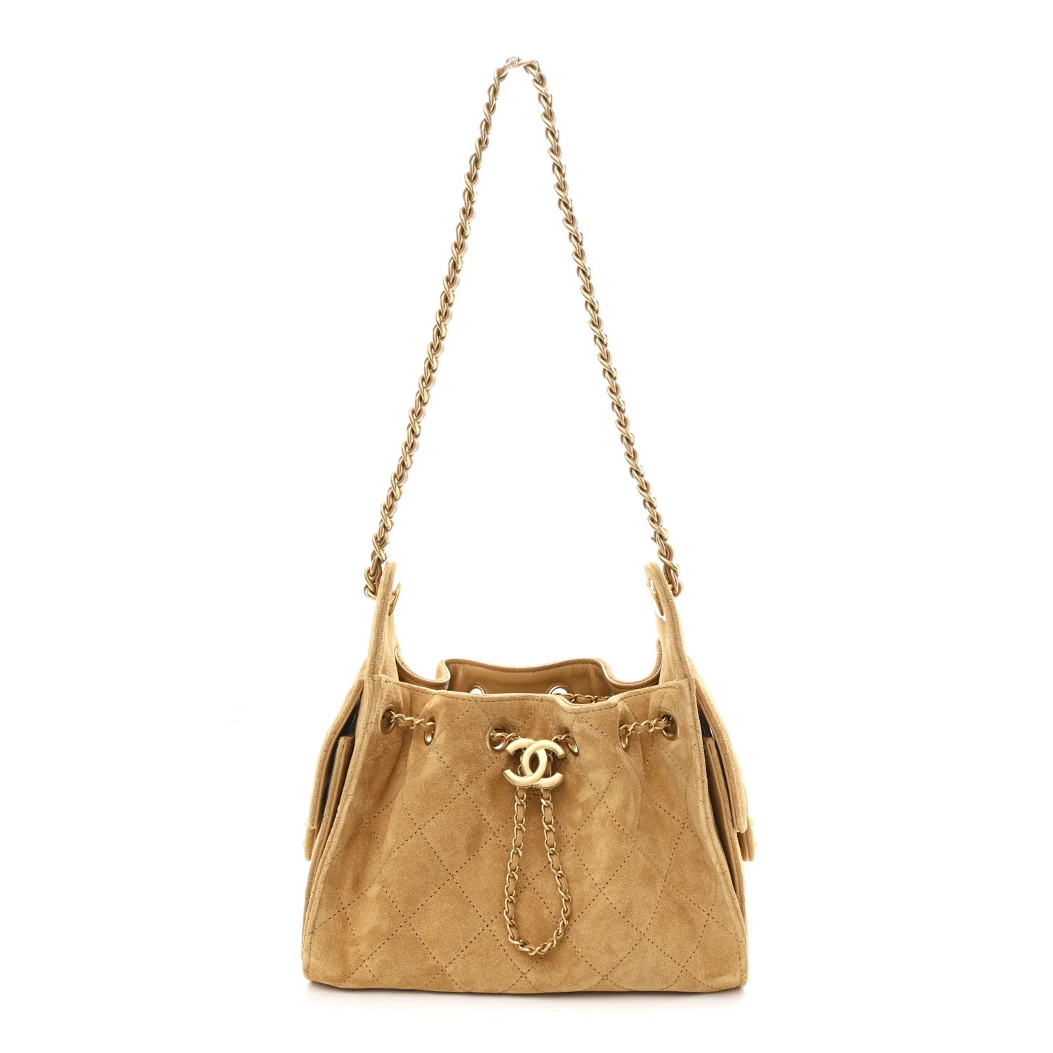 Suede Quilted Mini Chanel 25 Handbag Beige