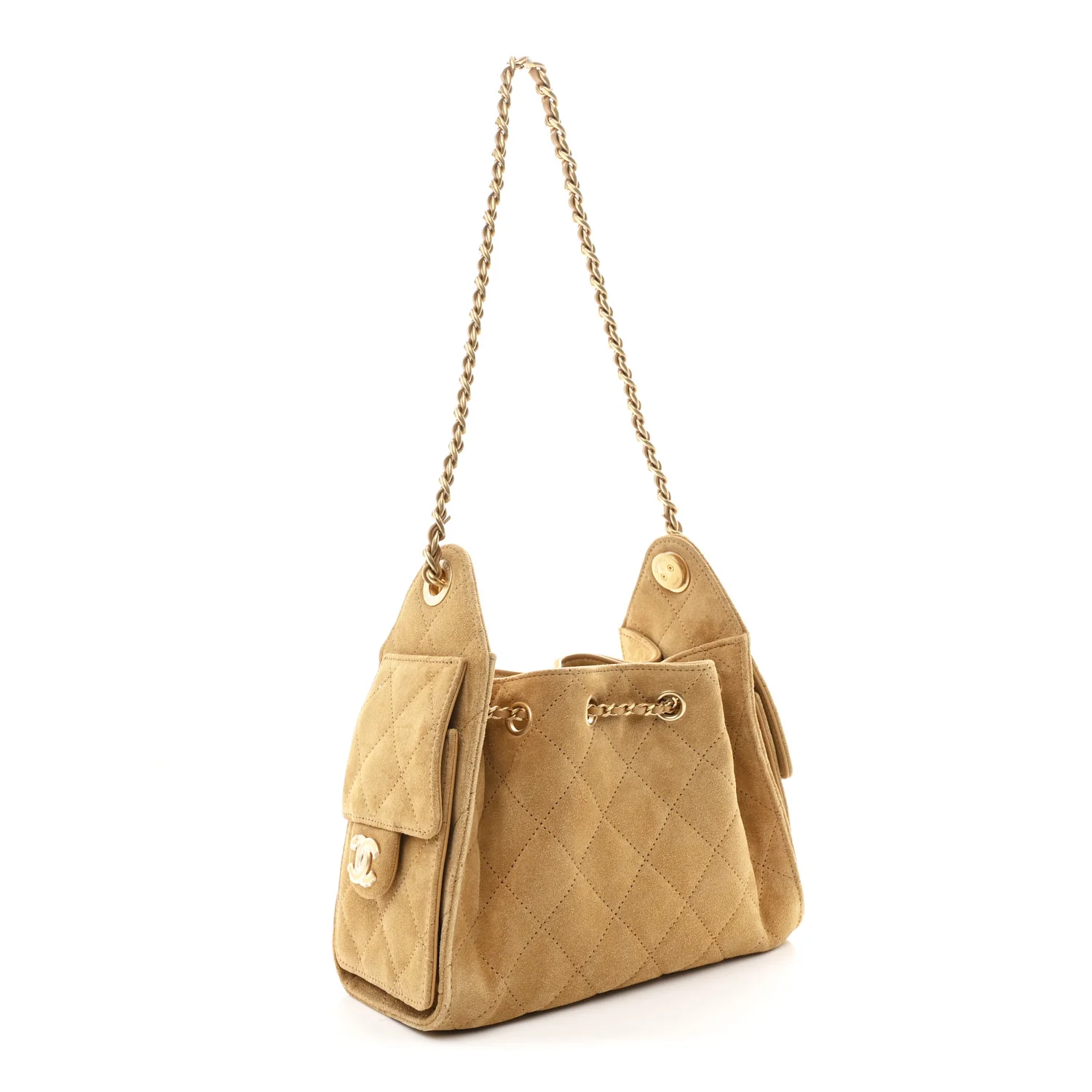 Suede Quilted Mini Chanel 25 Handbag Beige - Image 3