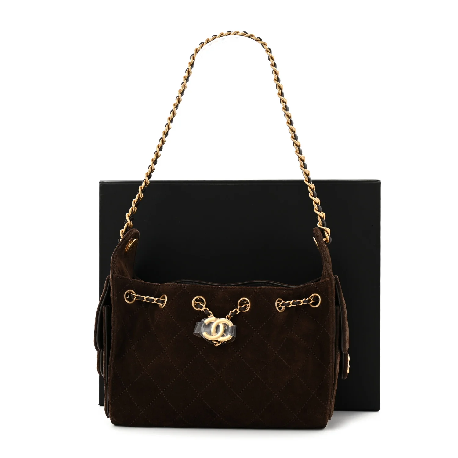 Suede Quilted Mini Chanel 25 Handbag Dark Brown - Image 11