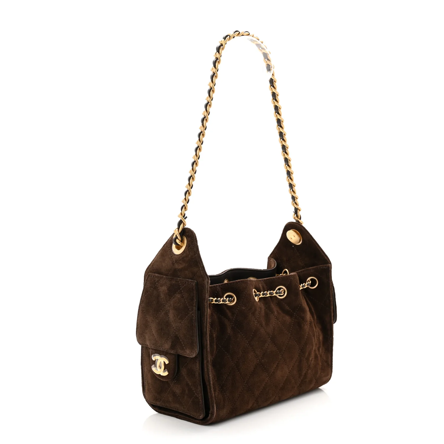 Suede Quilted Mini Chanel 25 Handbag Dark Brown - Image 3