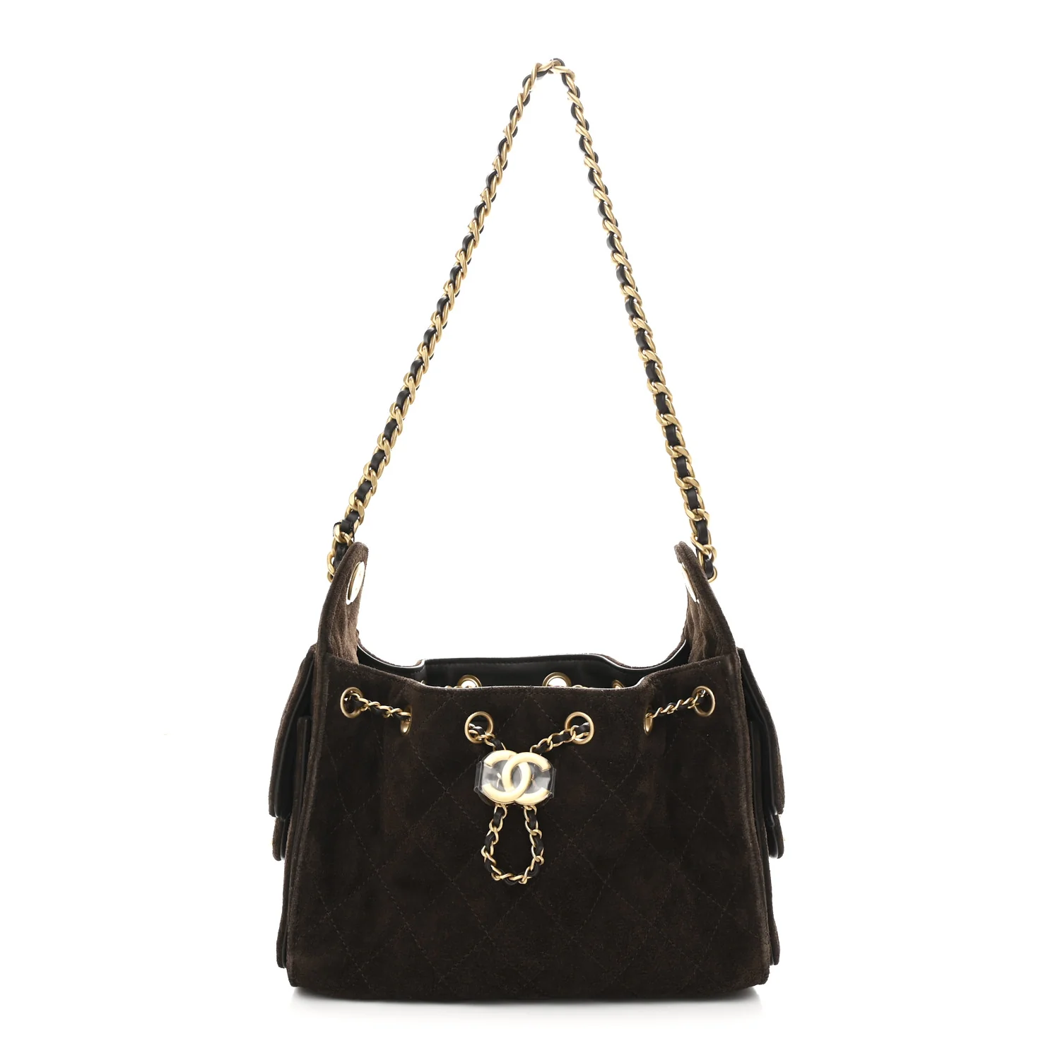 Suede Quilted Mini Chanel 25 Handbag Dark Brown