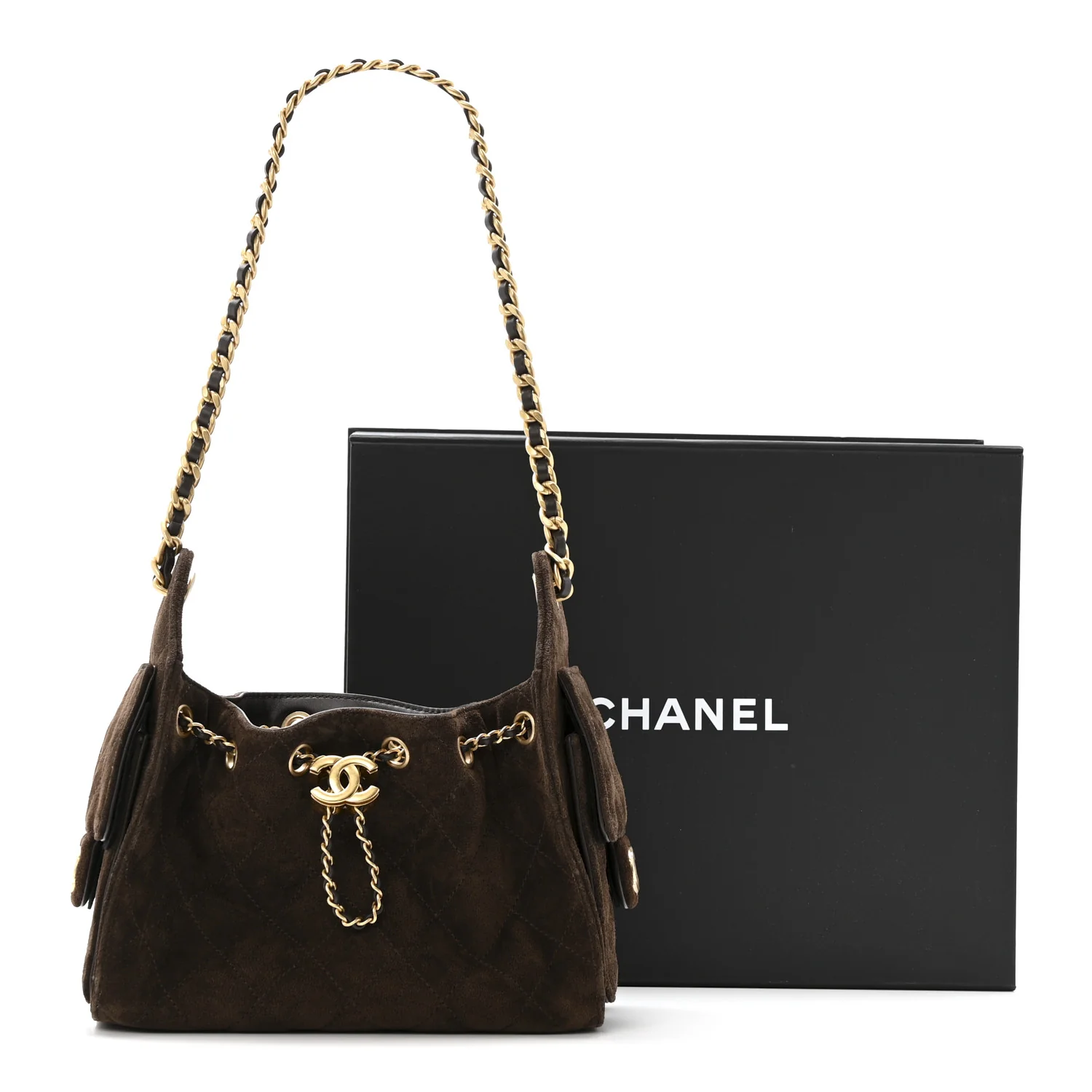 Suede Quilted Mini Chanel 25 Handbag Dark Brown - Image 13