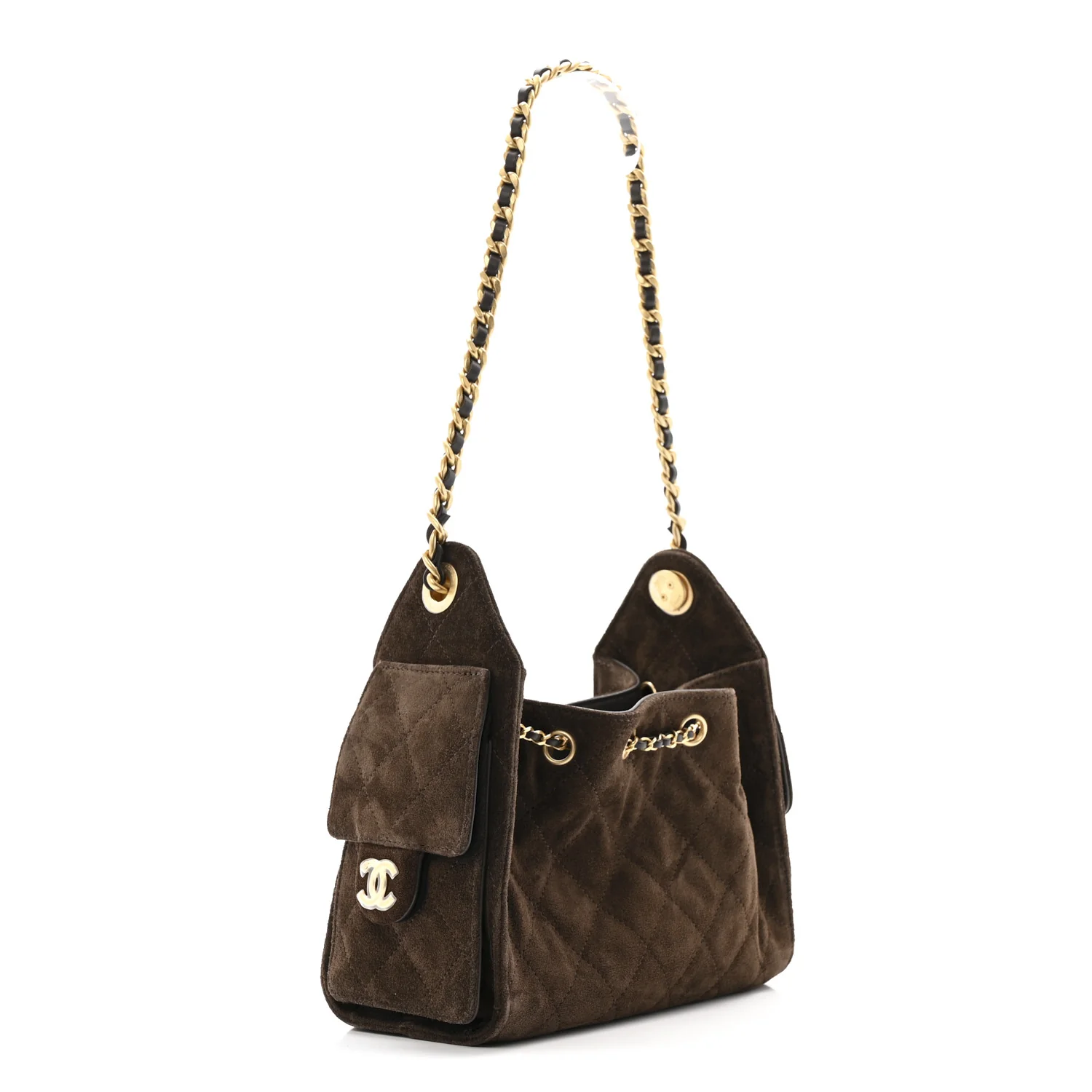 Suede Quilted Mini Chanel 25 Handbag Dark Brown - Image 3