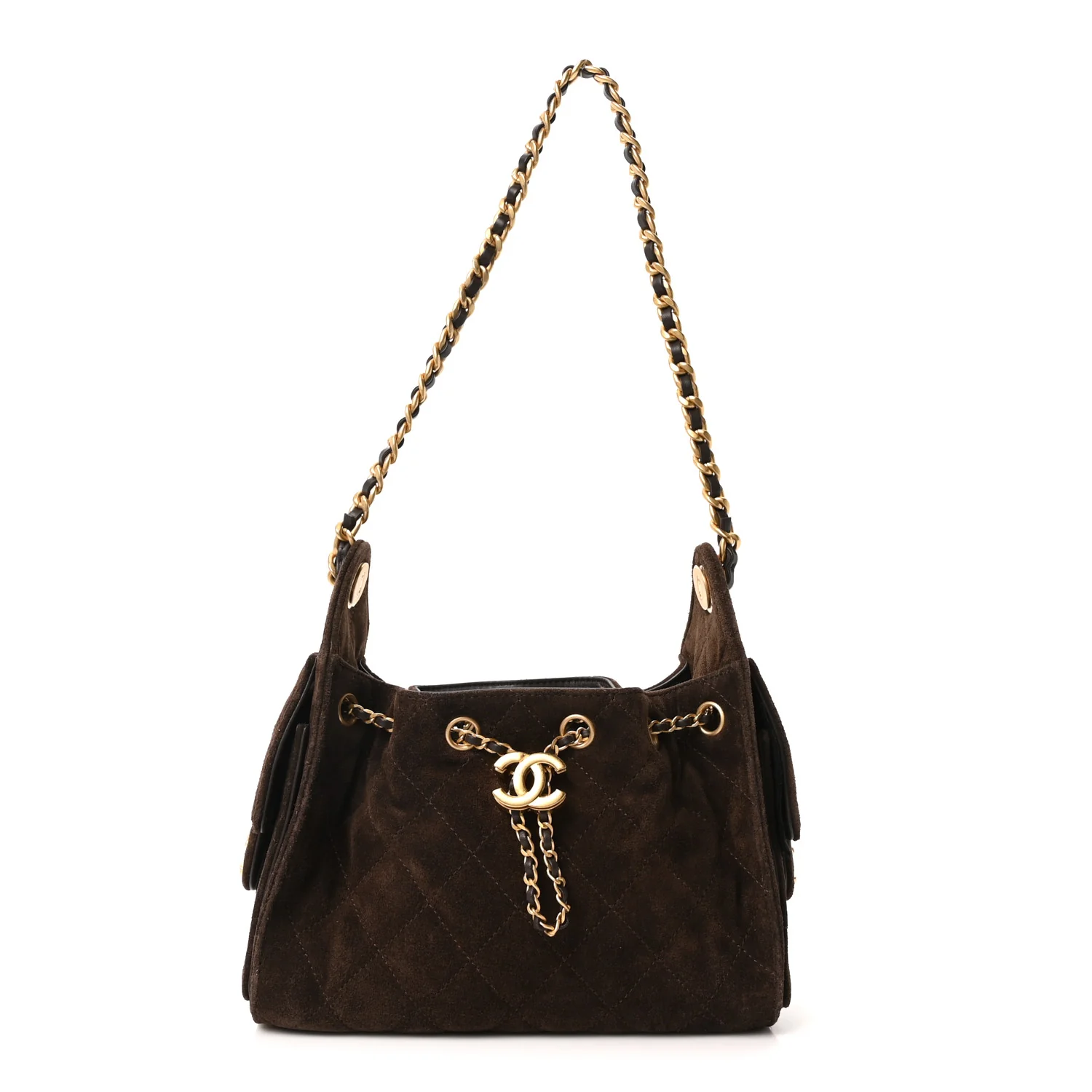 Suede Quilted Mini Chanel 25 Handbag Dark Brown