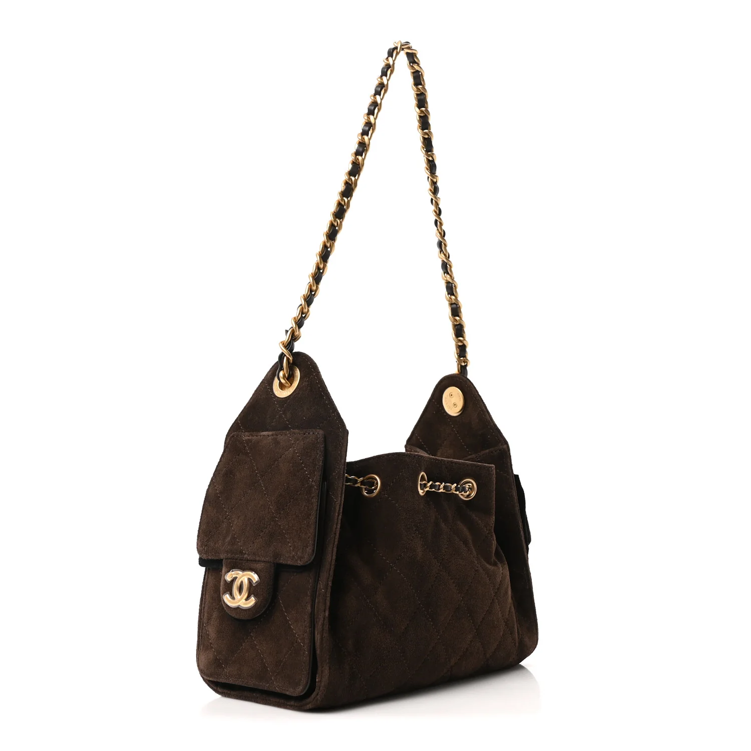 Suede Quilted Mini Chanel 25 Handbag Dark Brown - Image 3