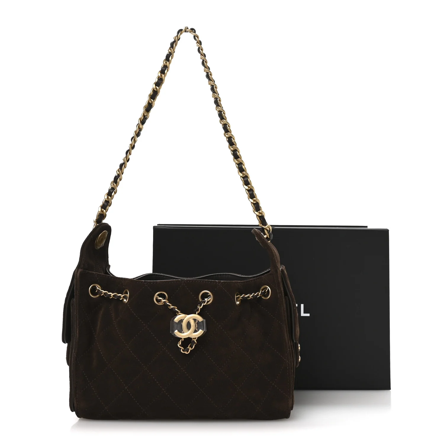 Suede Quilted Mini Chanel 25 Handbag Dark Brown - Image 21