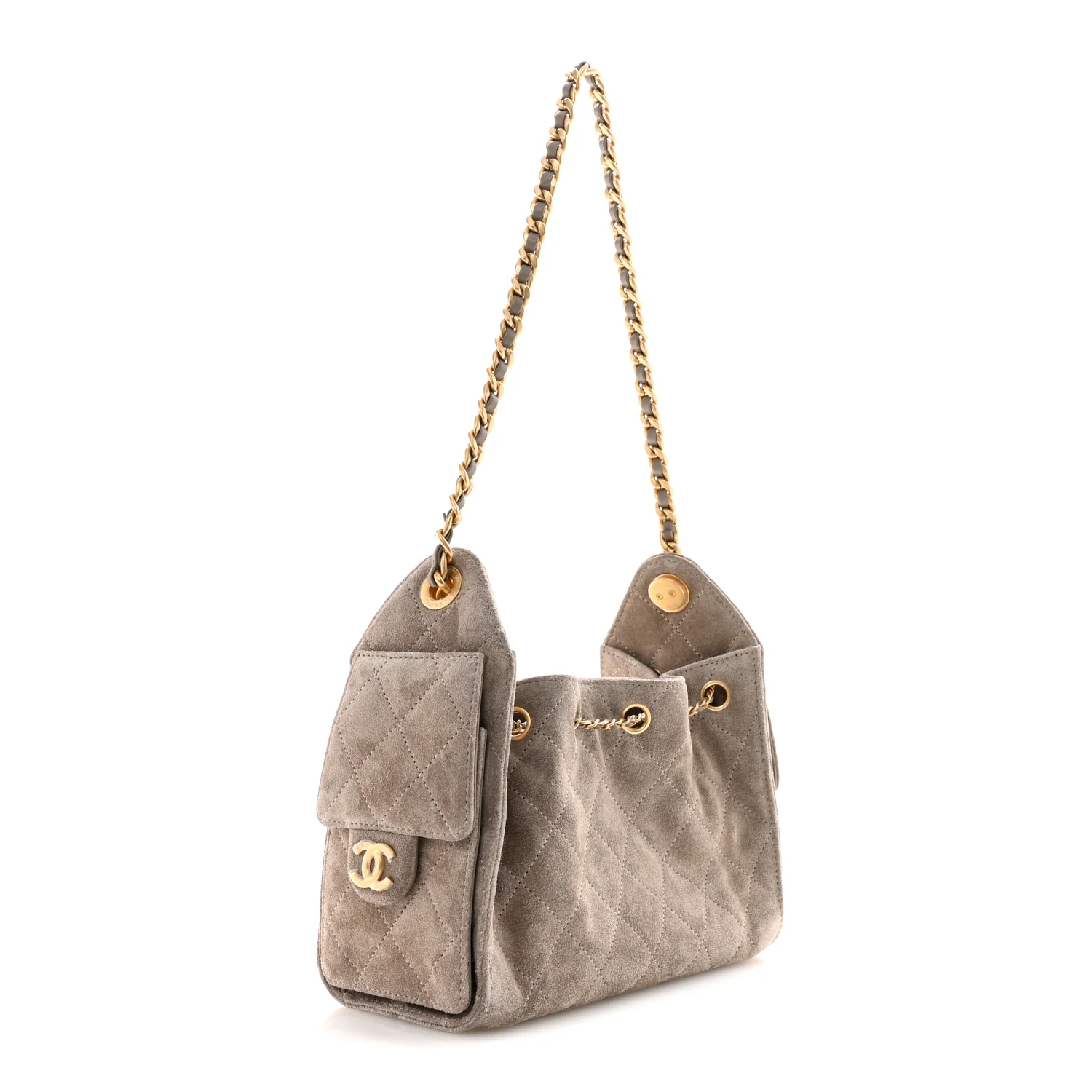Suede Quilted Mini Chanel 25 Handbag Dark Grey - Image 3