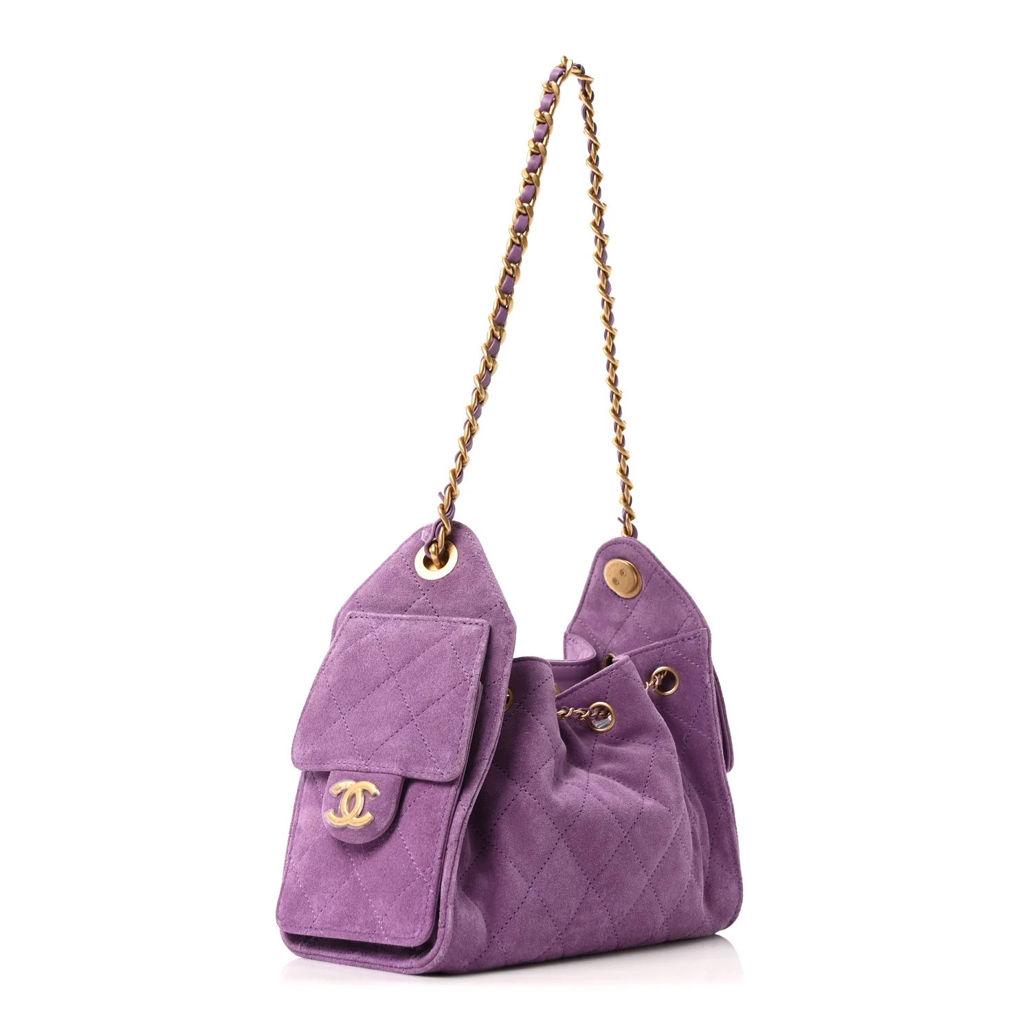 Suede Quilted Mini Chanel 25 Handbag Purple - Image 3
