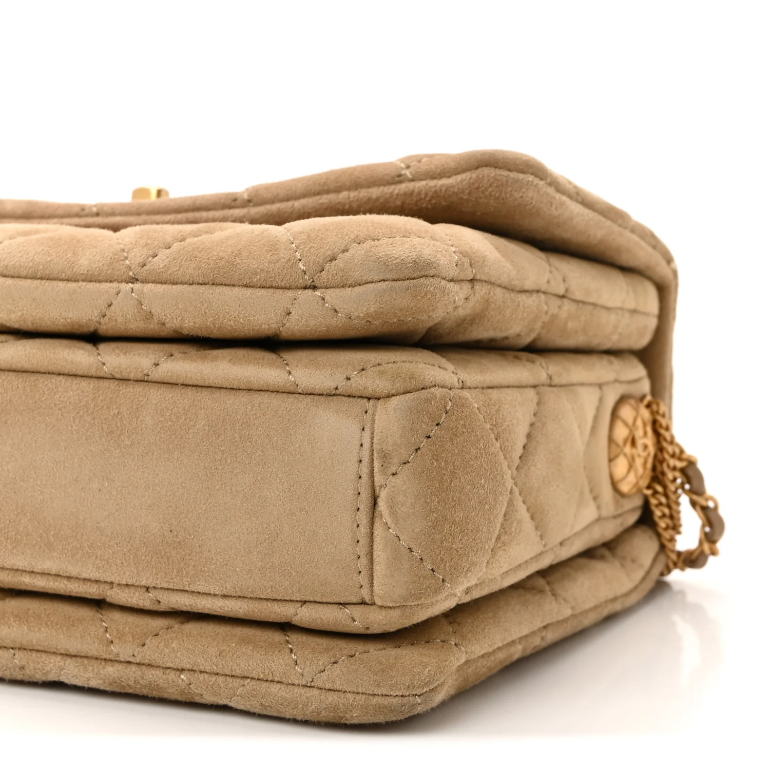 Suede Quilted Precious Buttons Flap Beige - Image 10