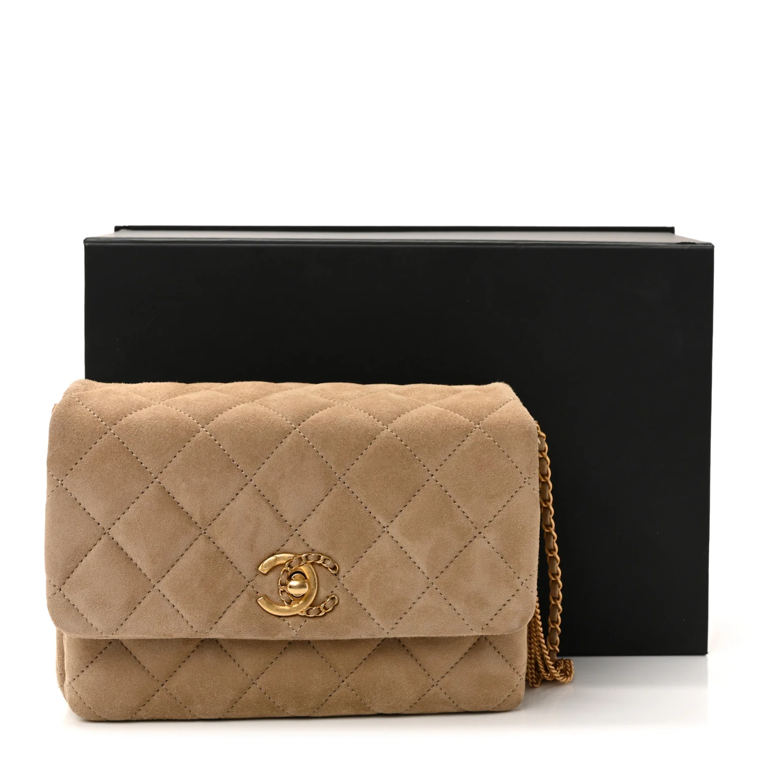 Suede Quilted Precious Buttons Flap Beige - Image 11