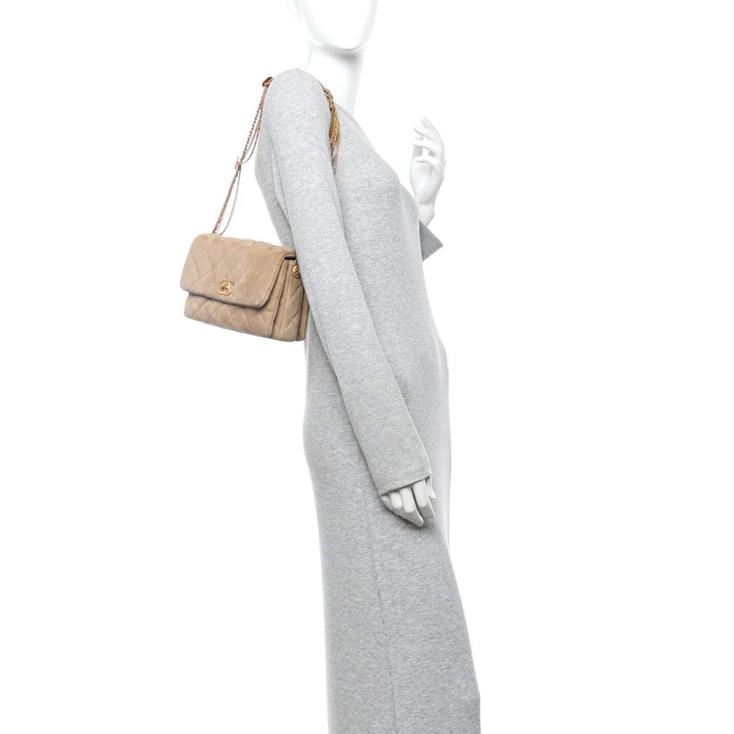 Suede Quilted Precious Buttons Flap Beige - Image 2