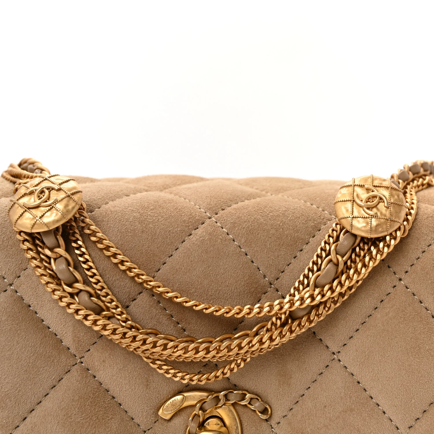 Suede Quilted Precious Buttons Flap Beige - Image 8