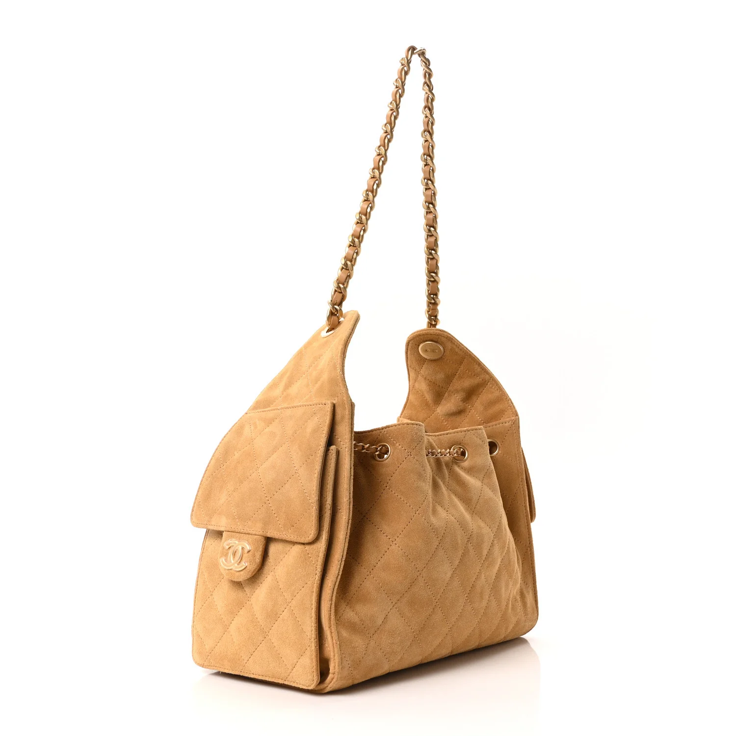 Suede Quilted Small Chanel 25 Handbag Beige - Image 3