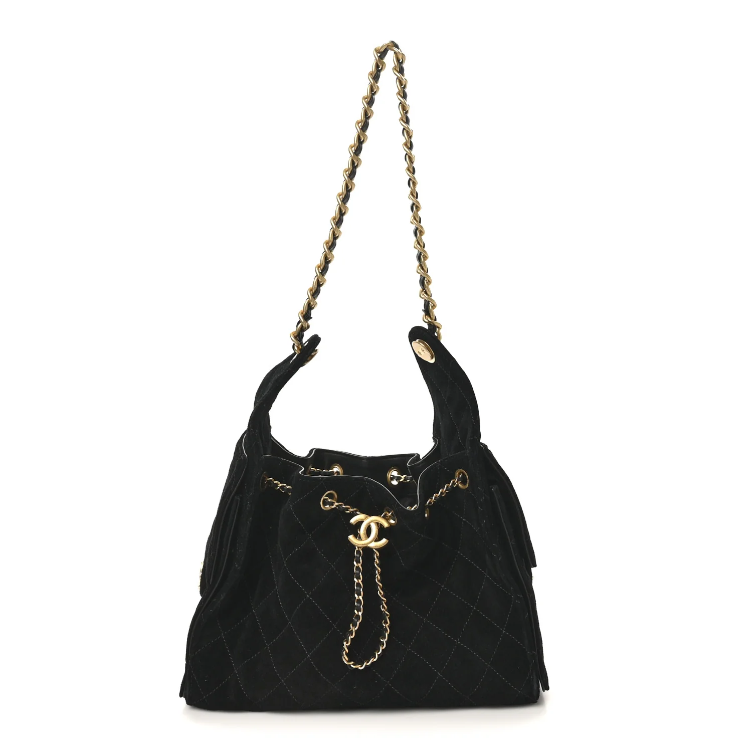Suede Quilted Small Chanel 25 Handbag Black