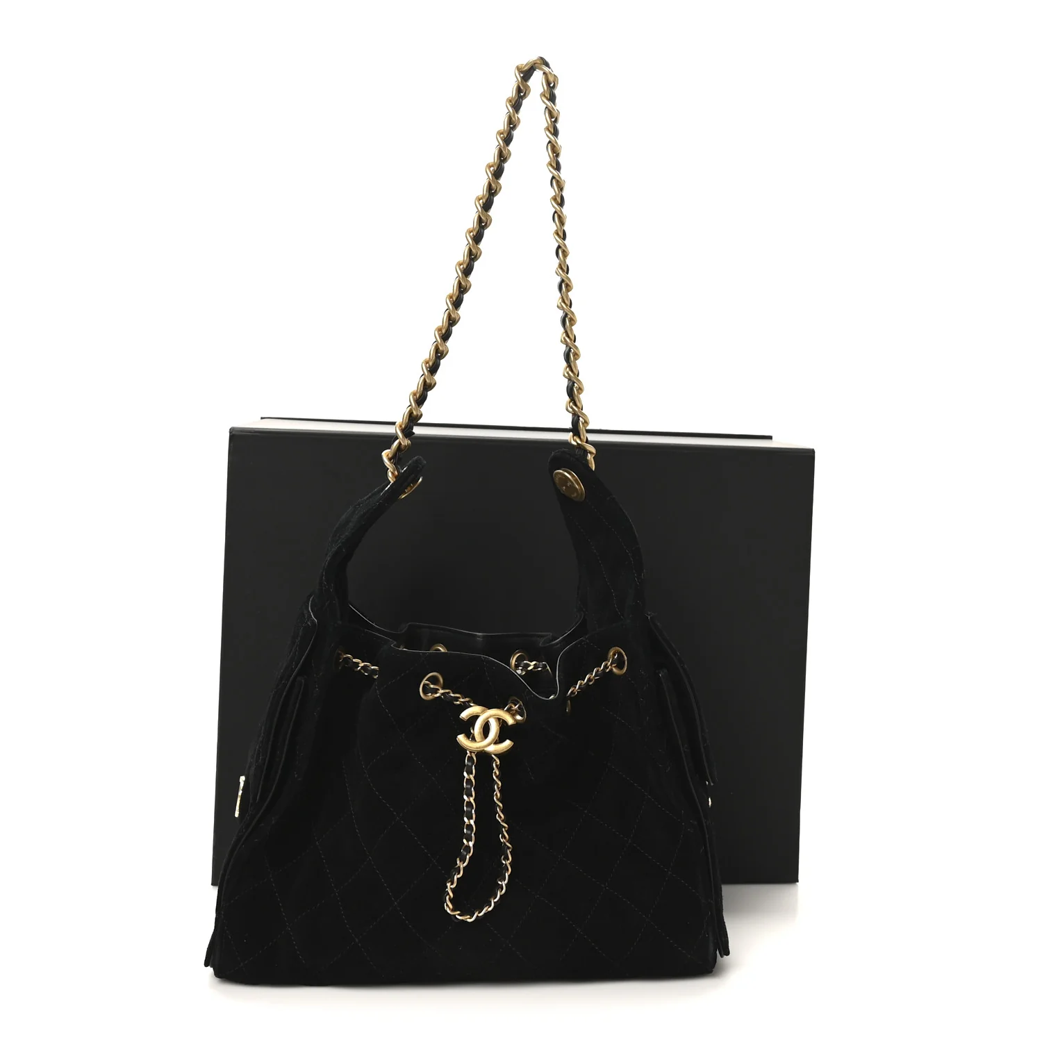 Suede Quilted Small Chanel 25 Handbag Black - Image 11
