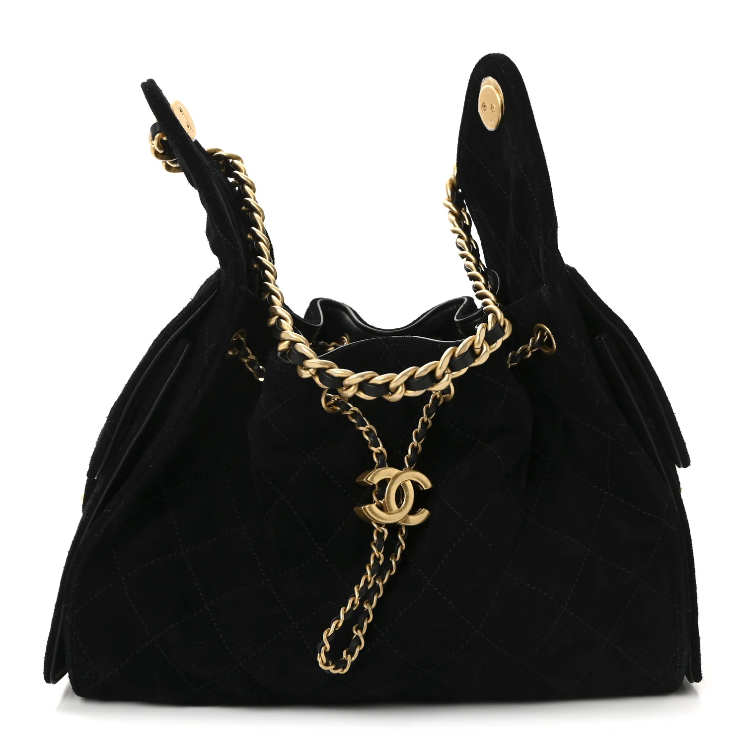 Suede Quilted Small Chanel 25 Handbag Black