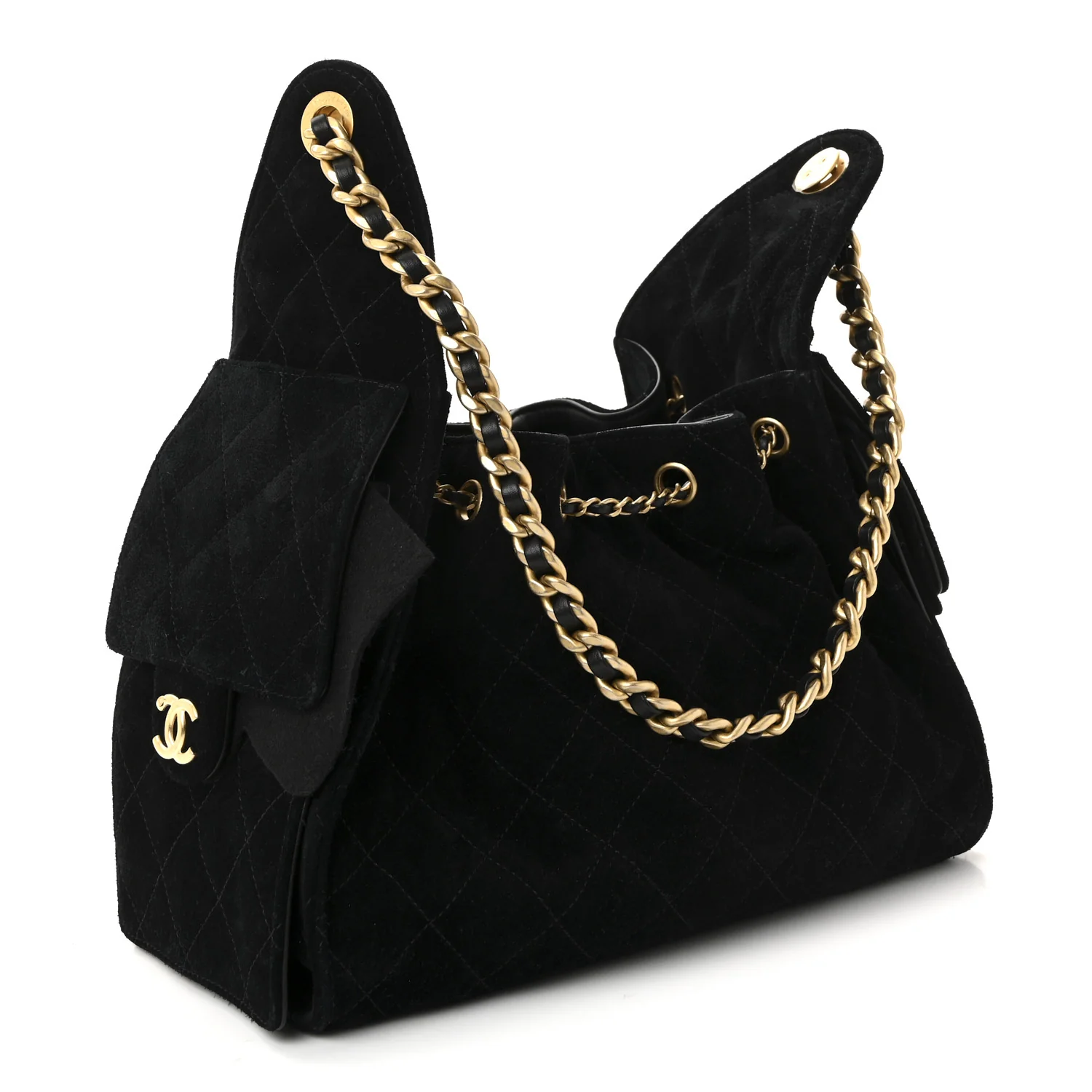 Suede Quilted Small Chanel 25 Handbag Black - Image 3