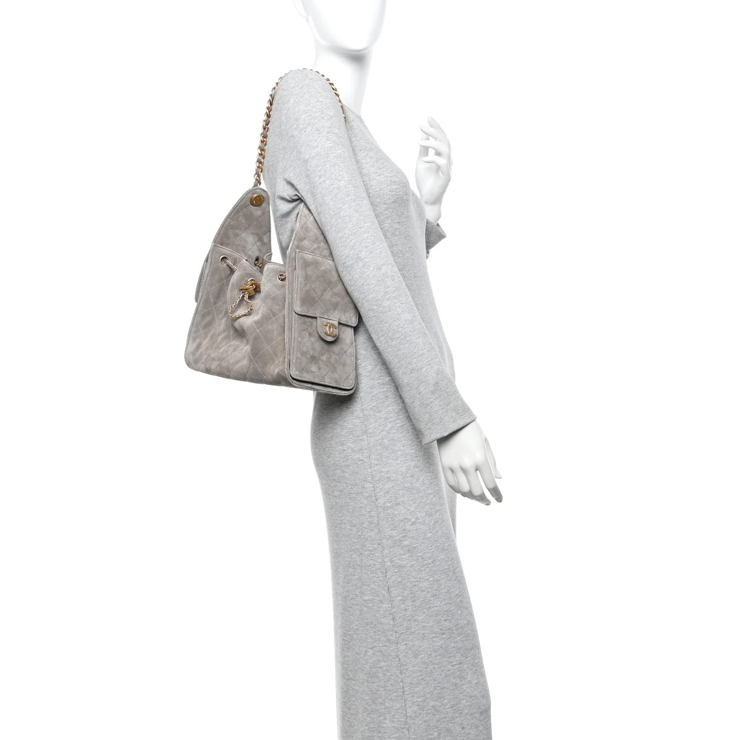 Suede Quilted Small Chanel 25 Handbag Dark Grey - Image 2