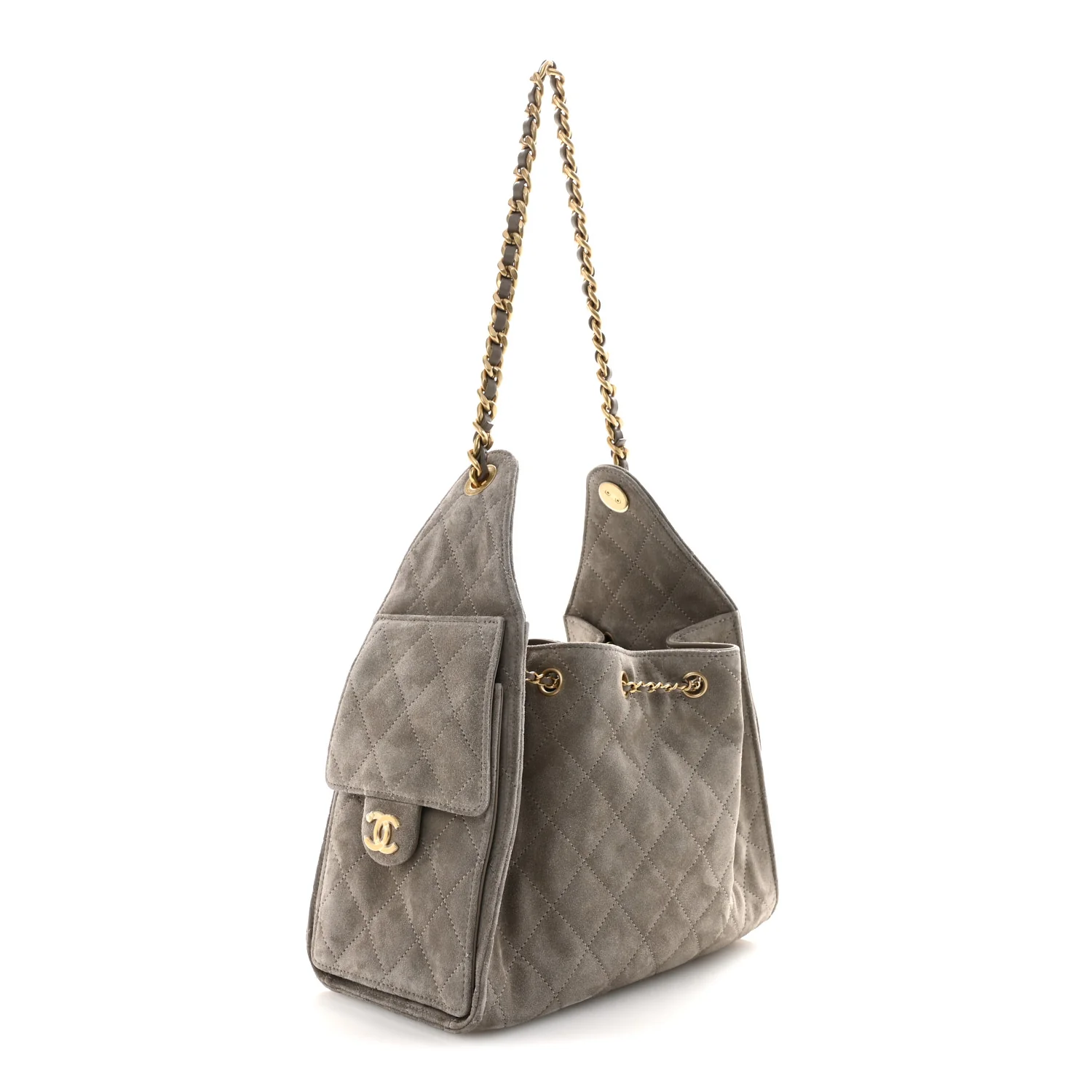 Suede Quilted Small Chanel 25 Handbag Dark Grey - Image 3