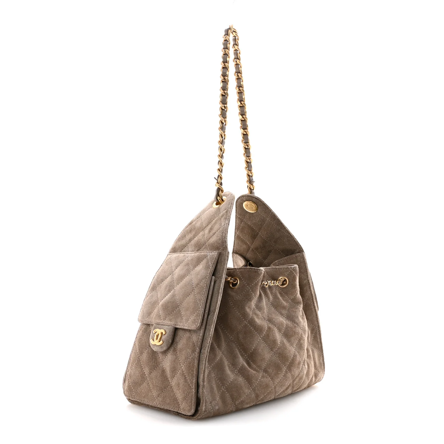 Suede Quilted Small Chanel 25 Handbag Dark Grey - Image 3