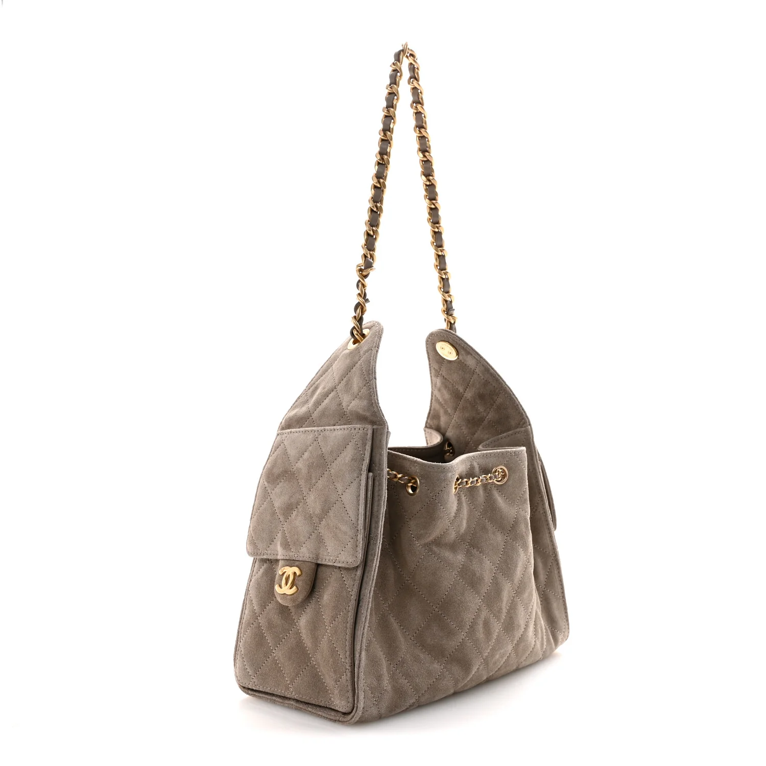 Suede Quilted Small Chanel 25 Handbag Dark Grey - Image 3