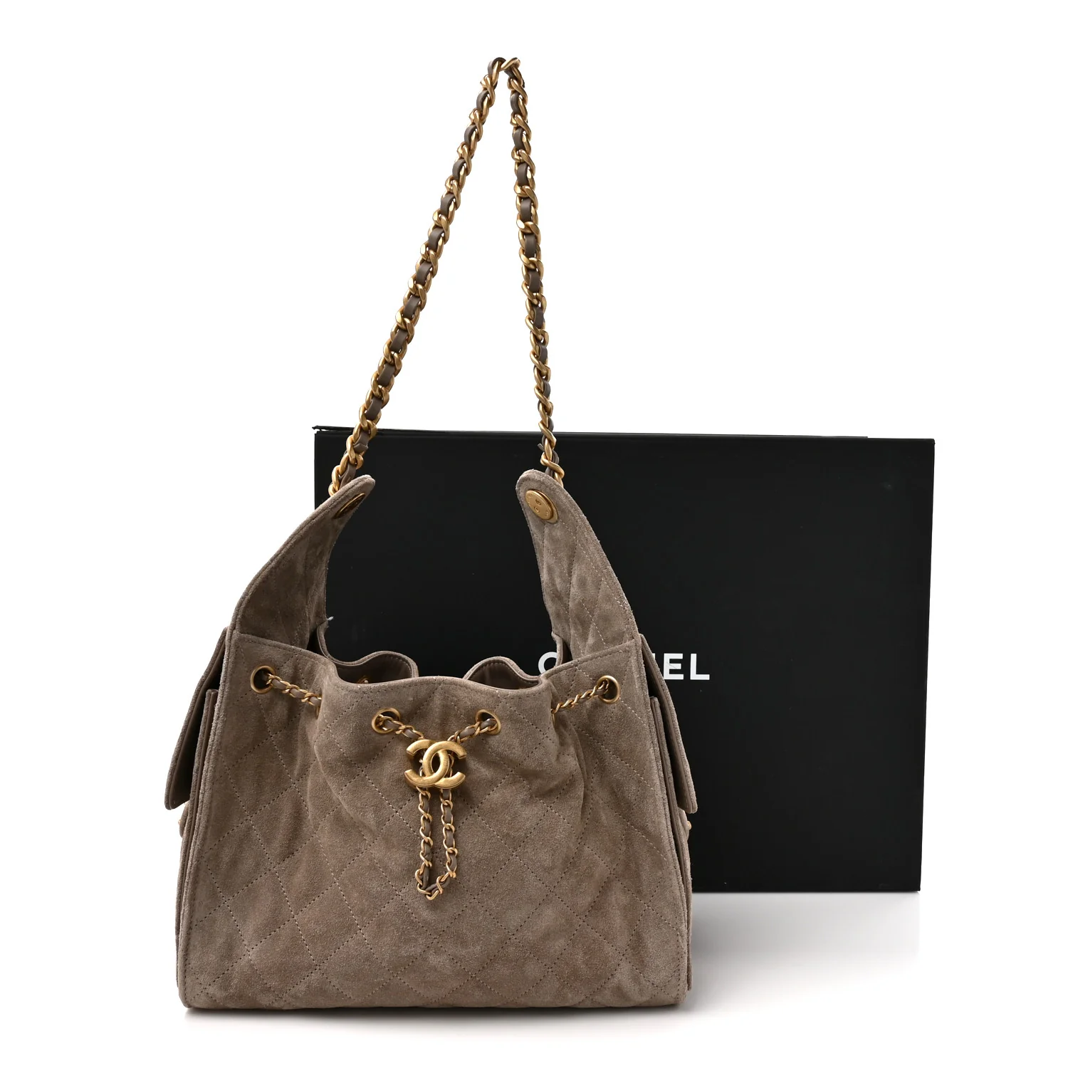 Suede Quilted Small Chanel 25 Handbag Dark Grey - Image 12