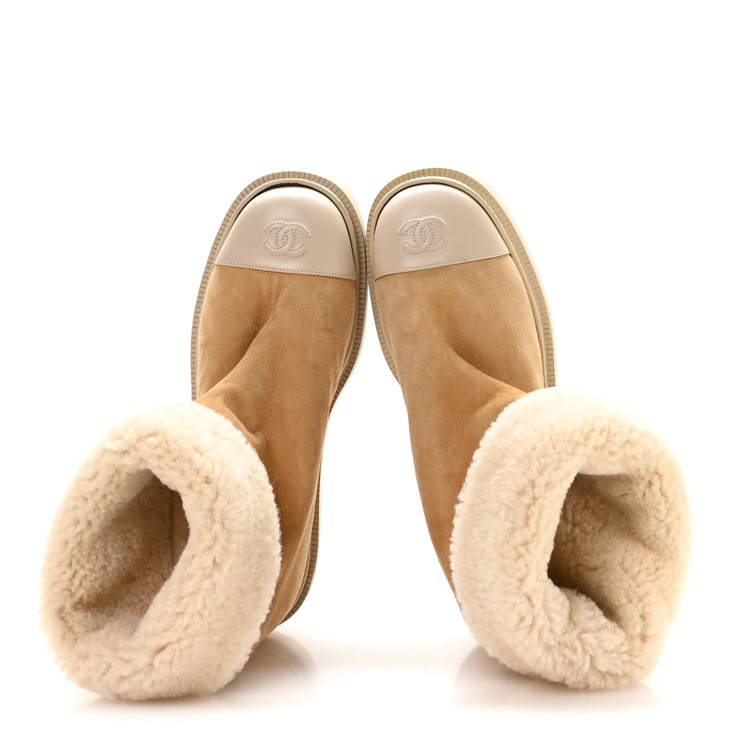 Suede Shearling Cap Toe Short Boots 38 Beige - Image 2