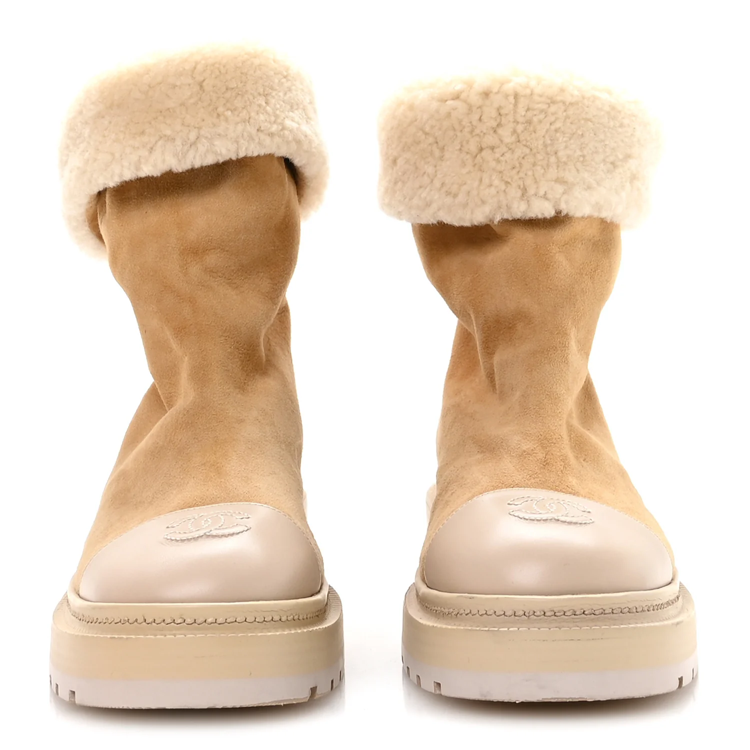 Suede Shearling Cap Toe Short Boots 38 Beige - Image 3
